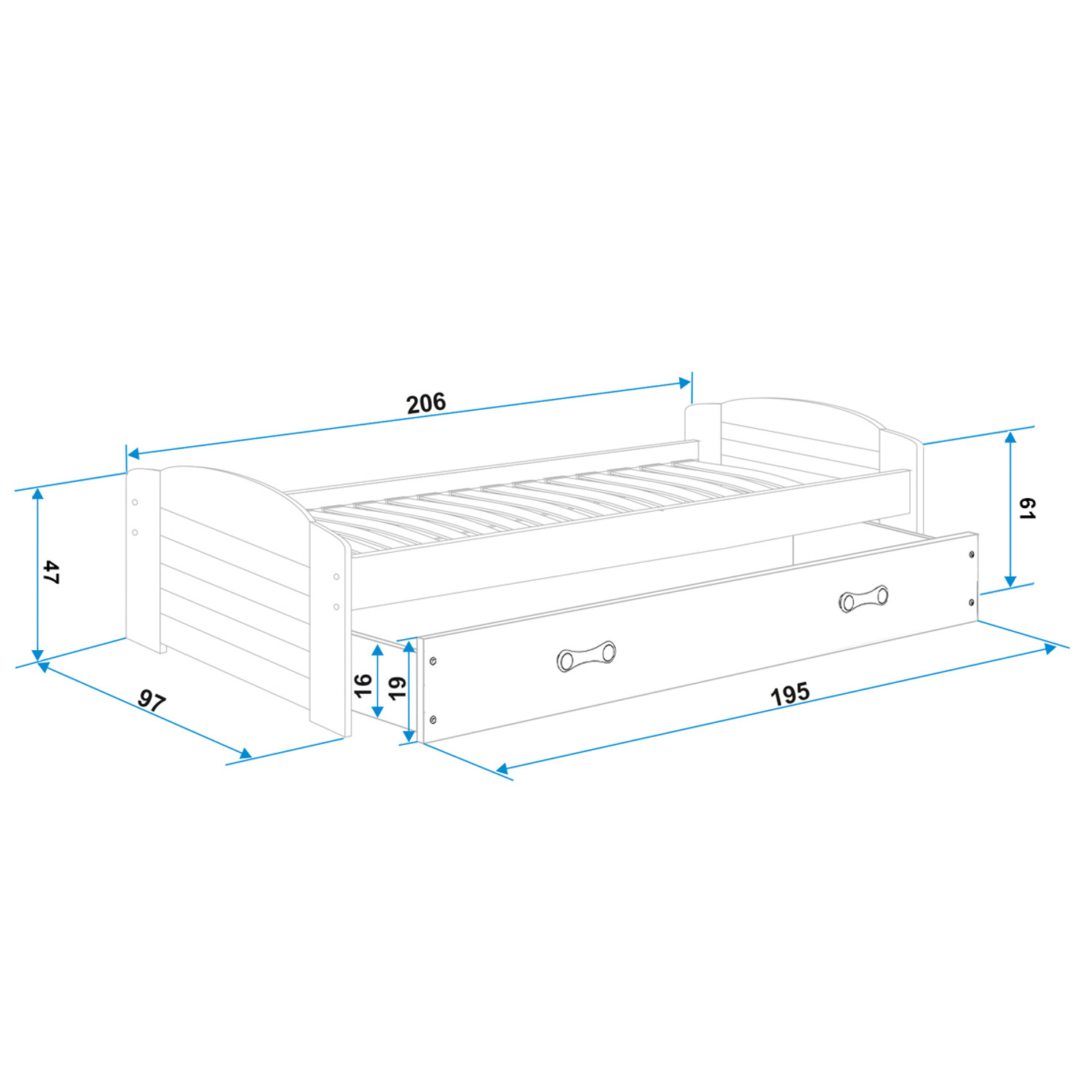 Dětská postel LILI s úložným prostorem 90x200 cm - bílá — fotka 6