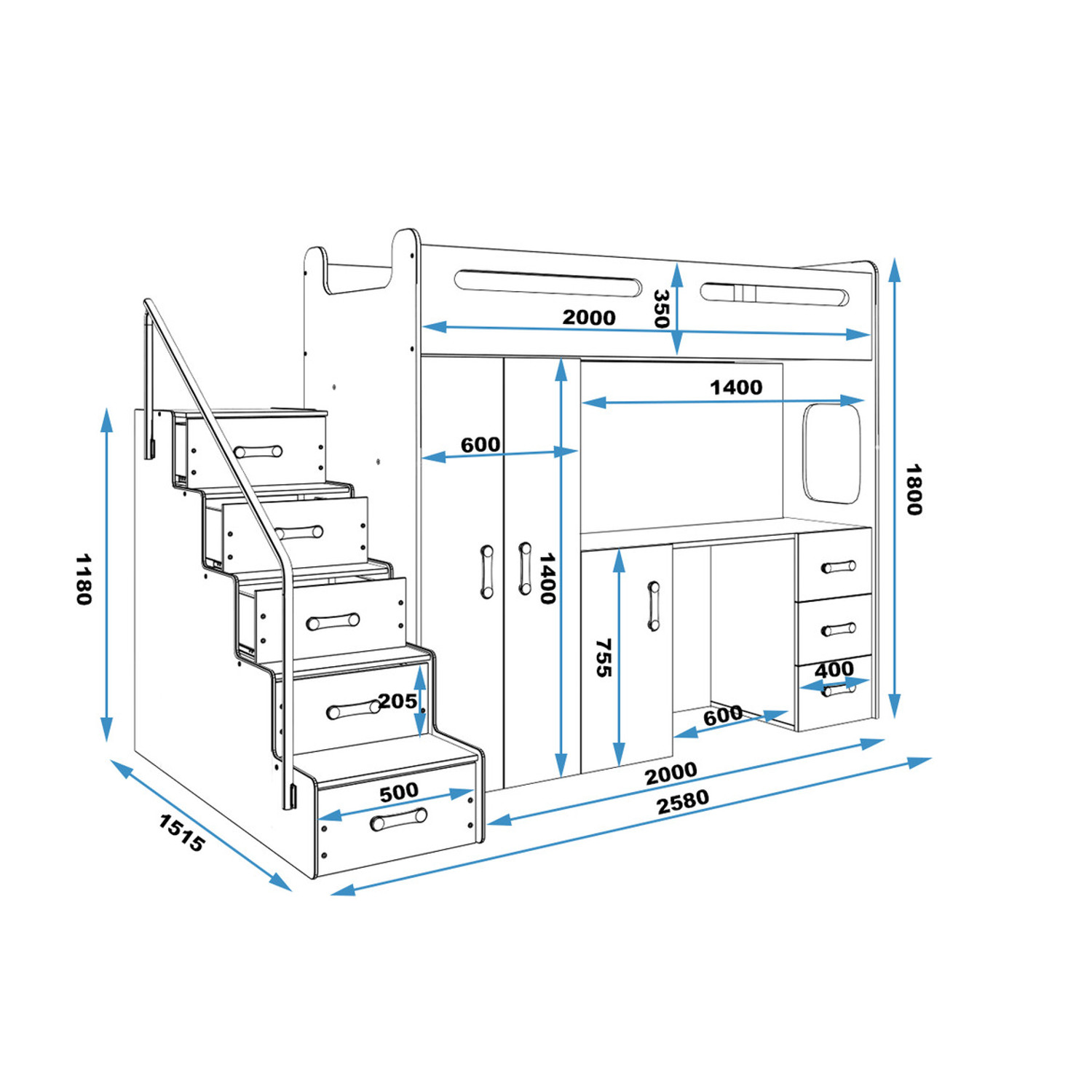 Dětská patrová postel MAX IV 80x200 cm - bílá — fotka 6
