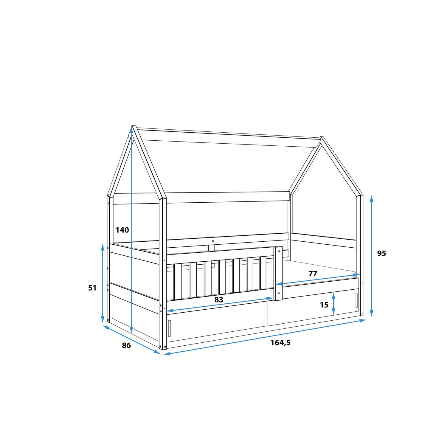 Dětská postel SMART DOMEK 80x160 cm — fotka 3