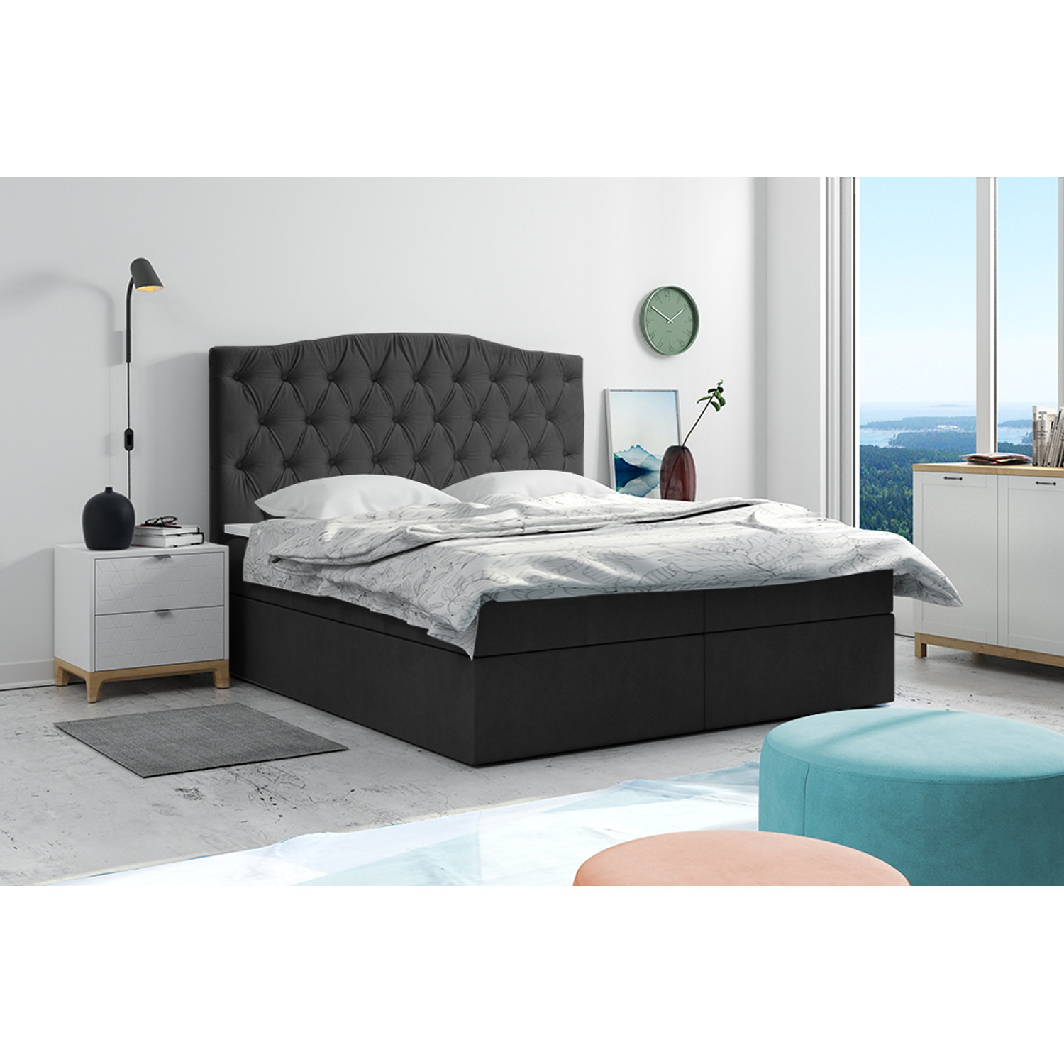Postel 59 LIMA 200x200 cm s úložným prostorem Světle hnědá — fotka 4