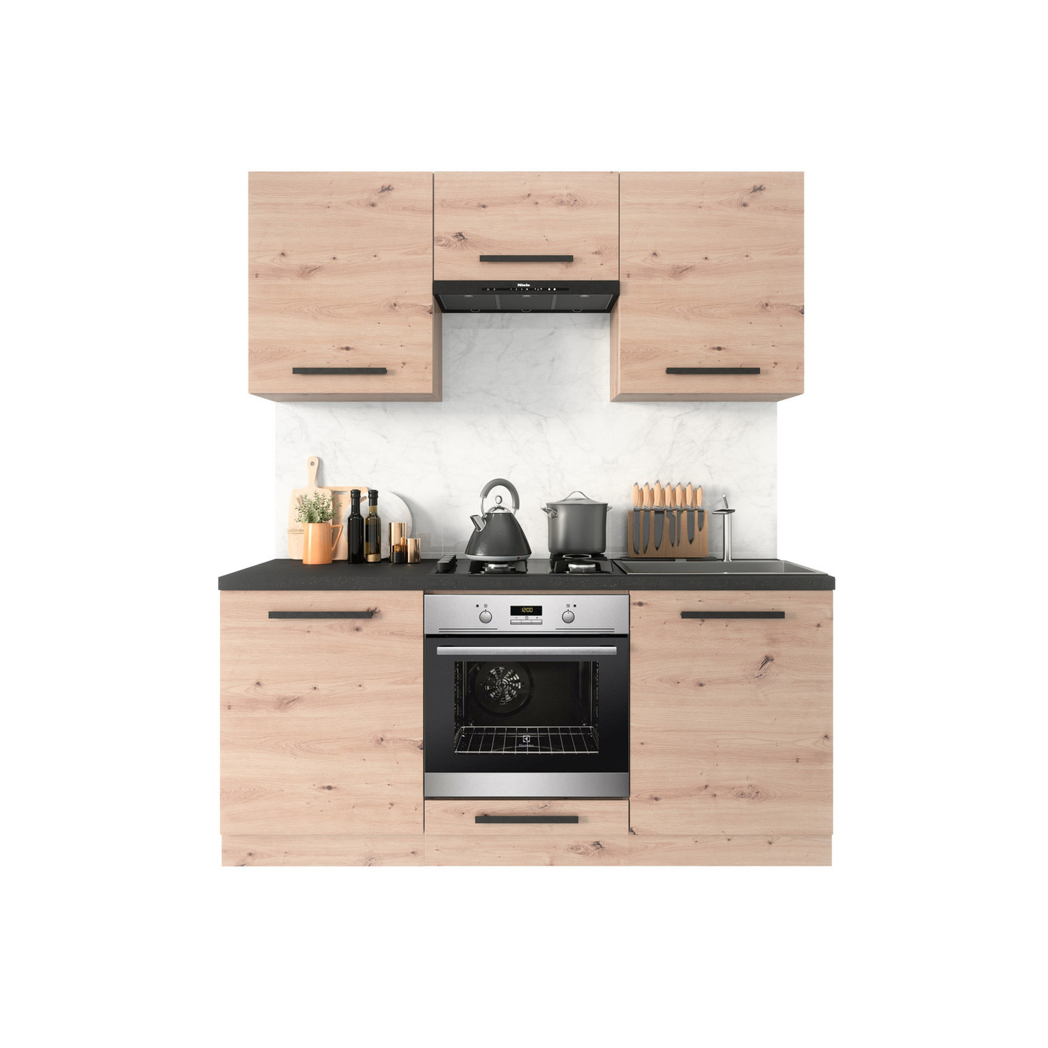 Kuchyňská sestava LANGEN 1,8 m - dub artisan - černé úchytky — fotka 2