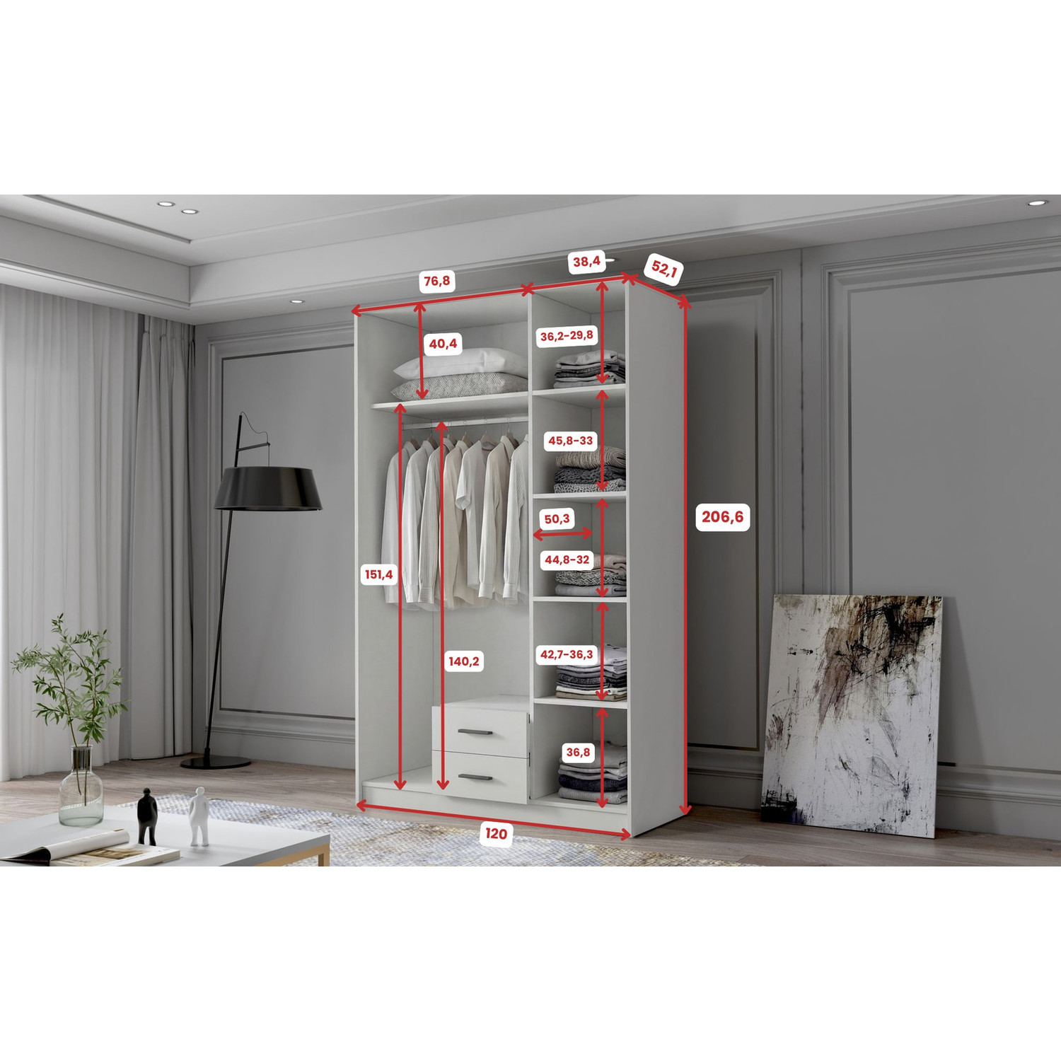 Šatní skříň ADA I 120 cm zlaté úchytky — fotka 3