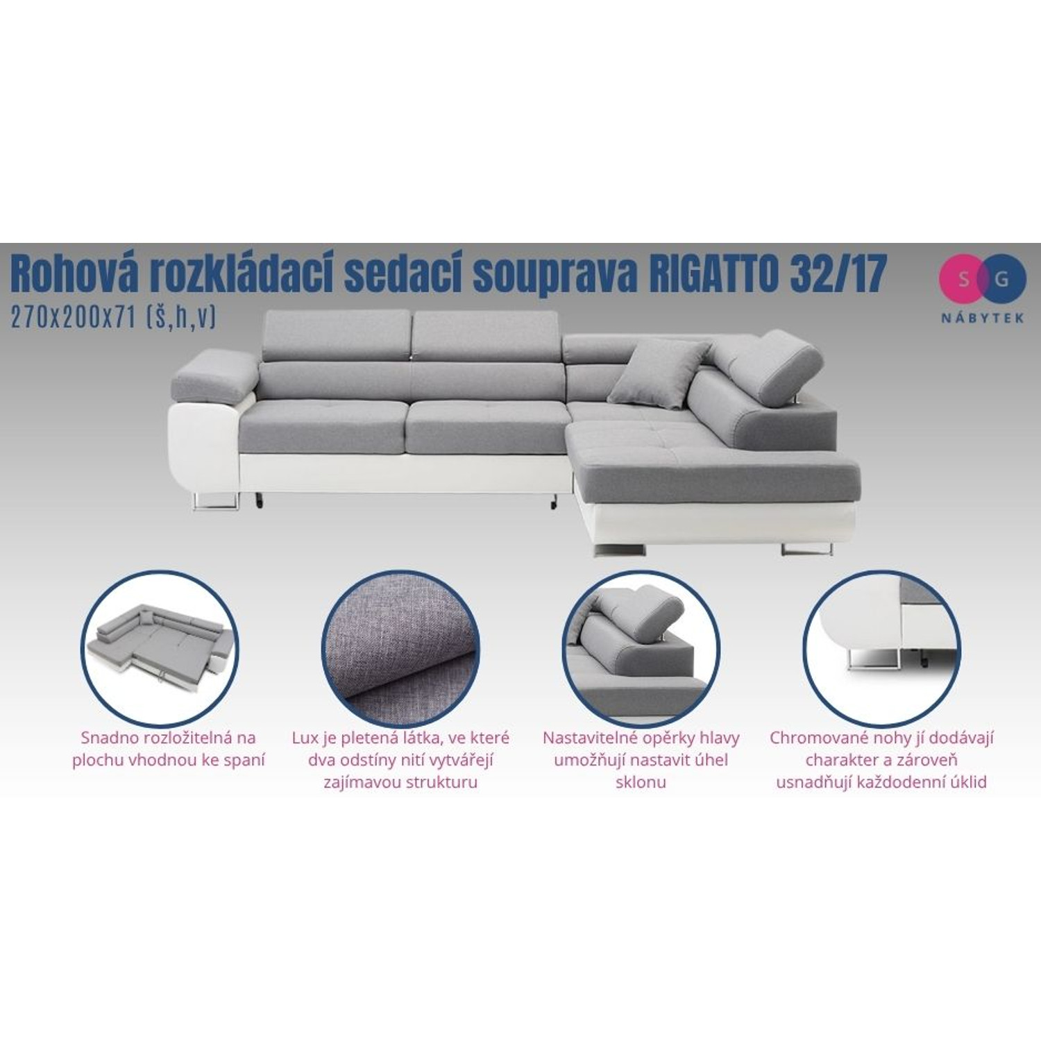 Rohová rozkládací sedací souprava RIGATTO 32/17 — fotka 6