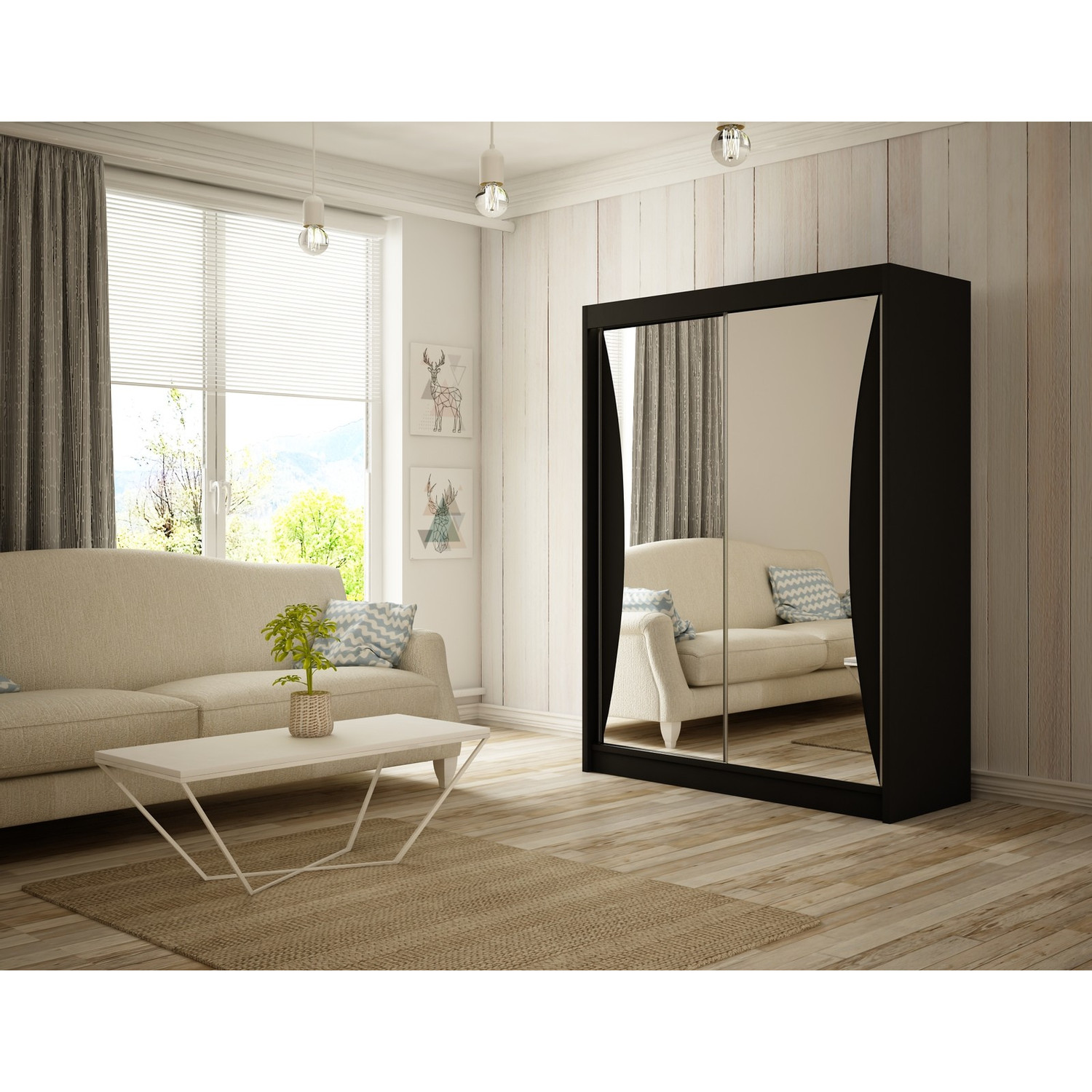 Kvalitní Šatní Skříň Twin 150 cm Černý mat — fotka 5