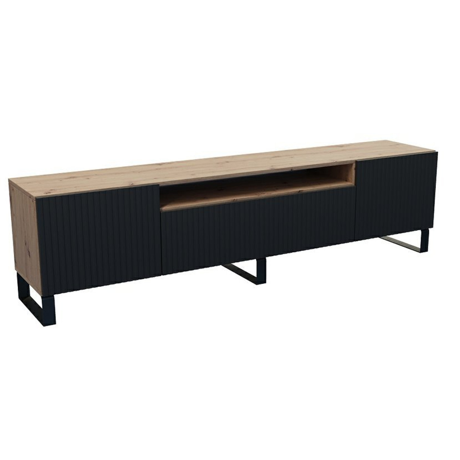 Televizní stolek RTV Remo 200 cm Černá - Dub artisan — fotka 2
