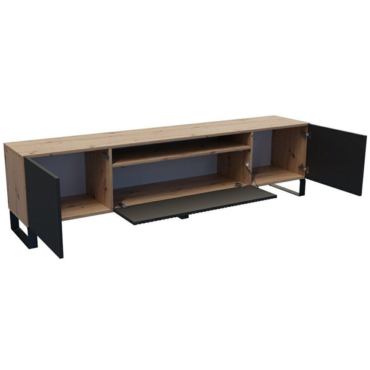 Televizní stolek RTV Remo 200 cm Černá - Dub artisan — fotka 3