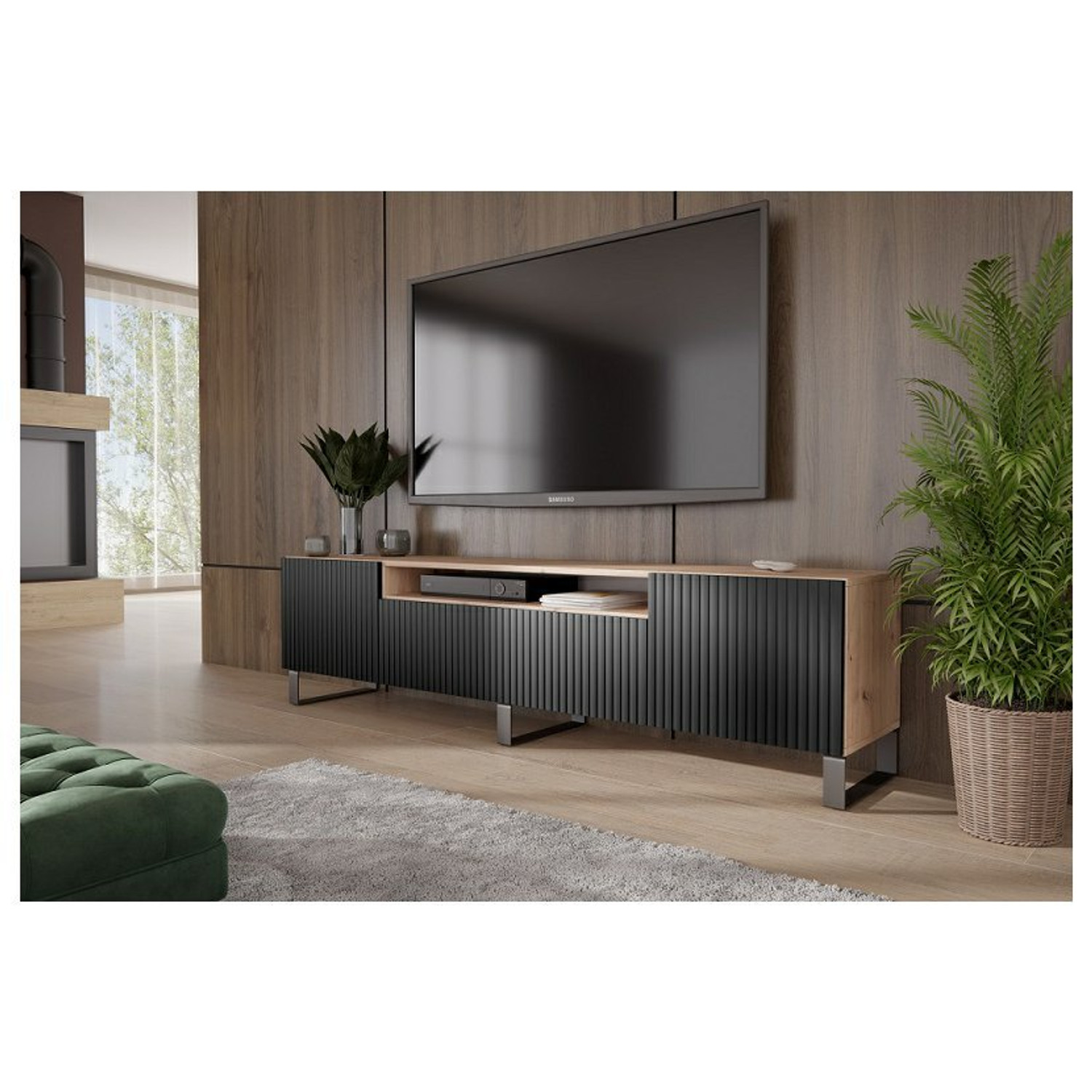 Televizní stolek RTV Remo 200 cm Černá - Dub artisan — fotka 4