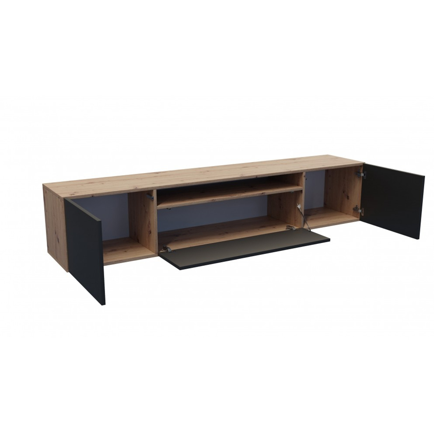 Závěsný televizní stolek RTV Leo Dub artisan-černá 200 cm — fotka 5