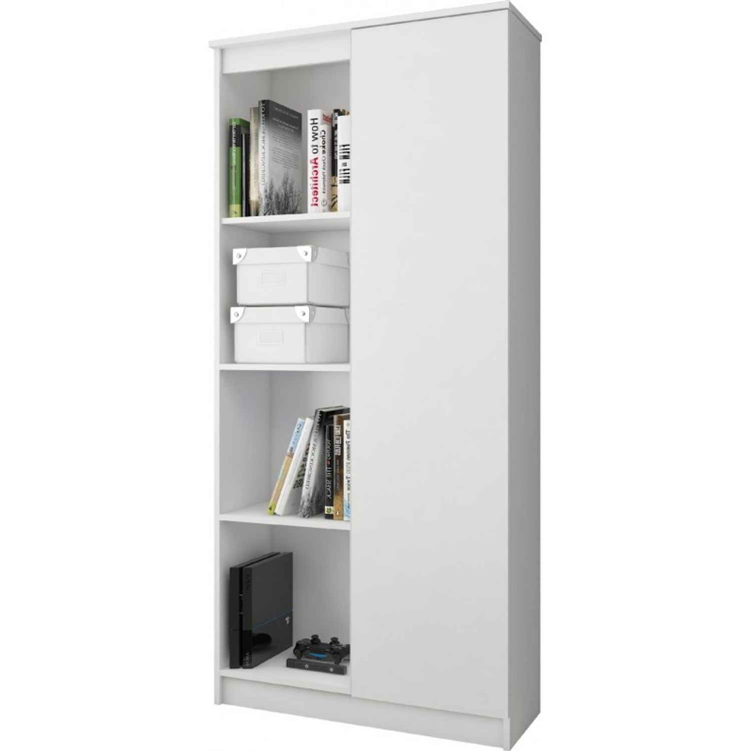 Regál R 80cm 1 dvířka 6 poliček bílá — fotka 3