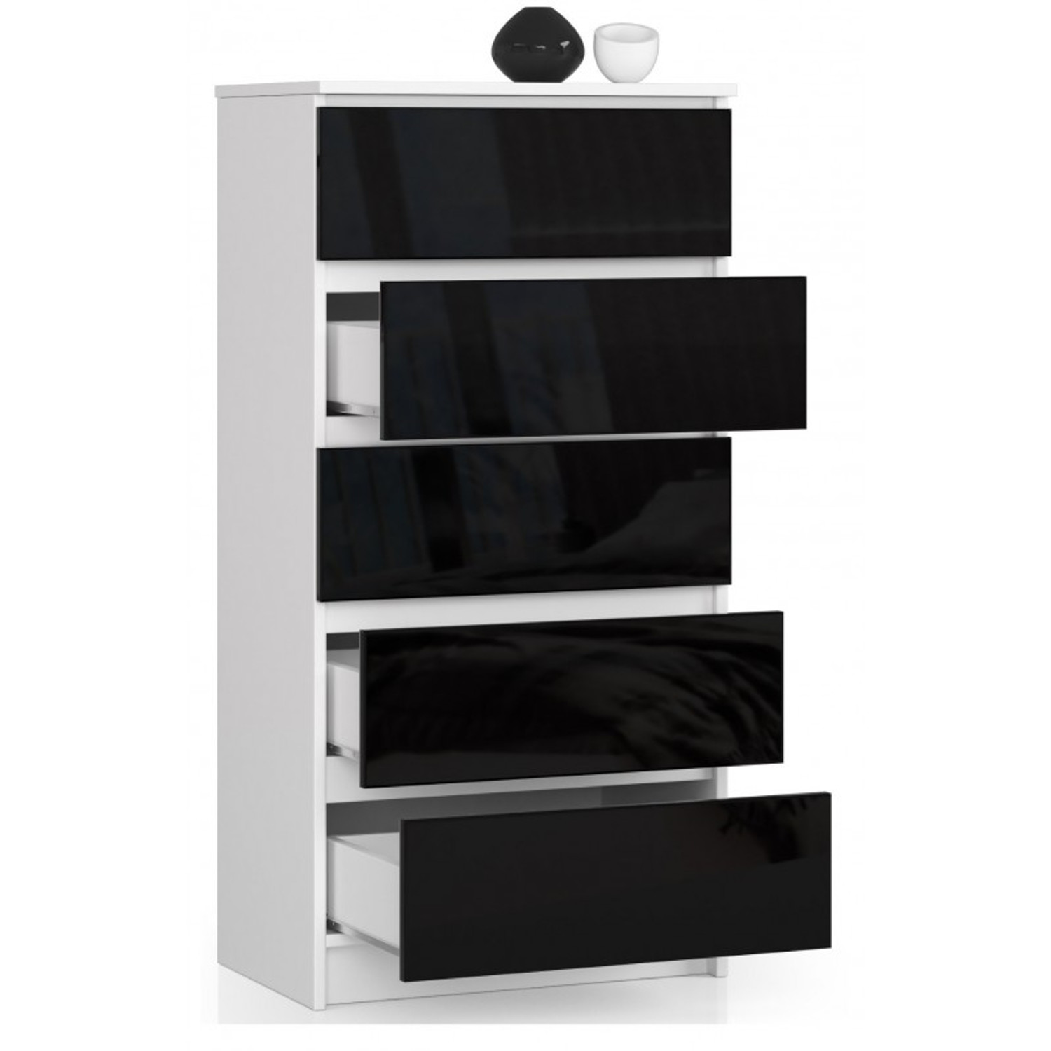 Komoda K60 5SZ černý lesk bílá — fotka 2