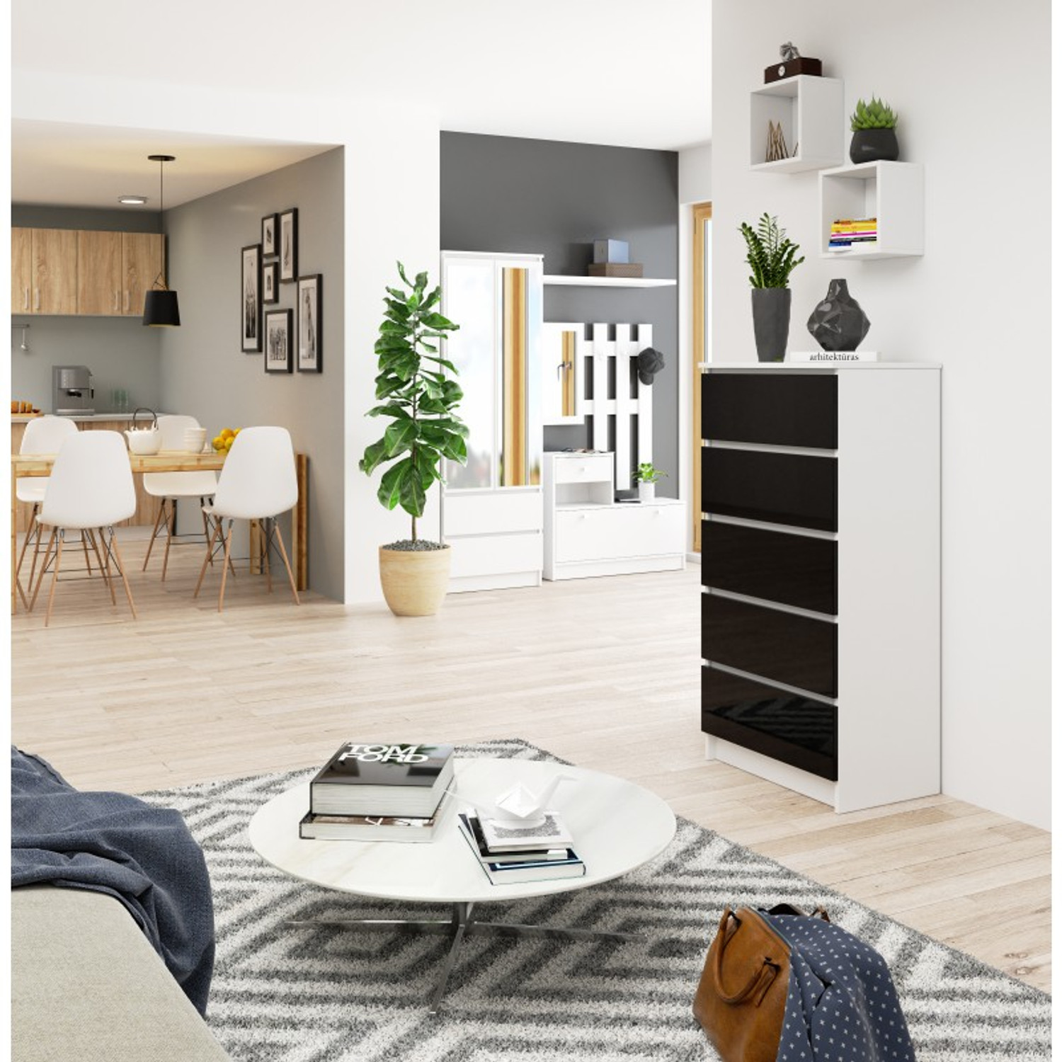 Komoda K60 5SZ černý lesk bílá — fotka 3