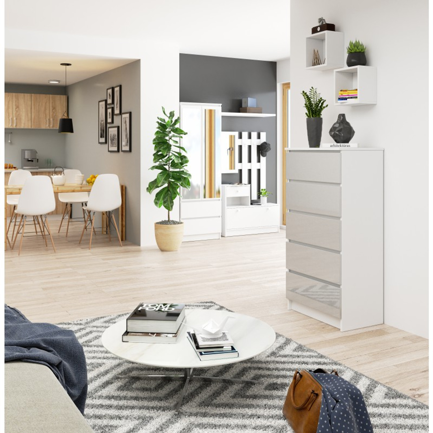 Komoda K60 5SZ metalic lesk bílá — fotka 3