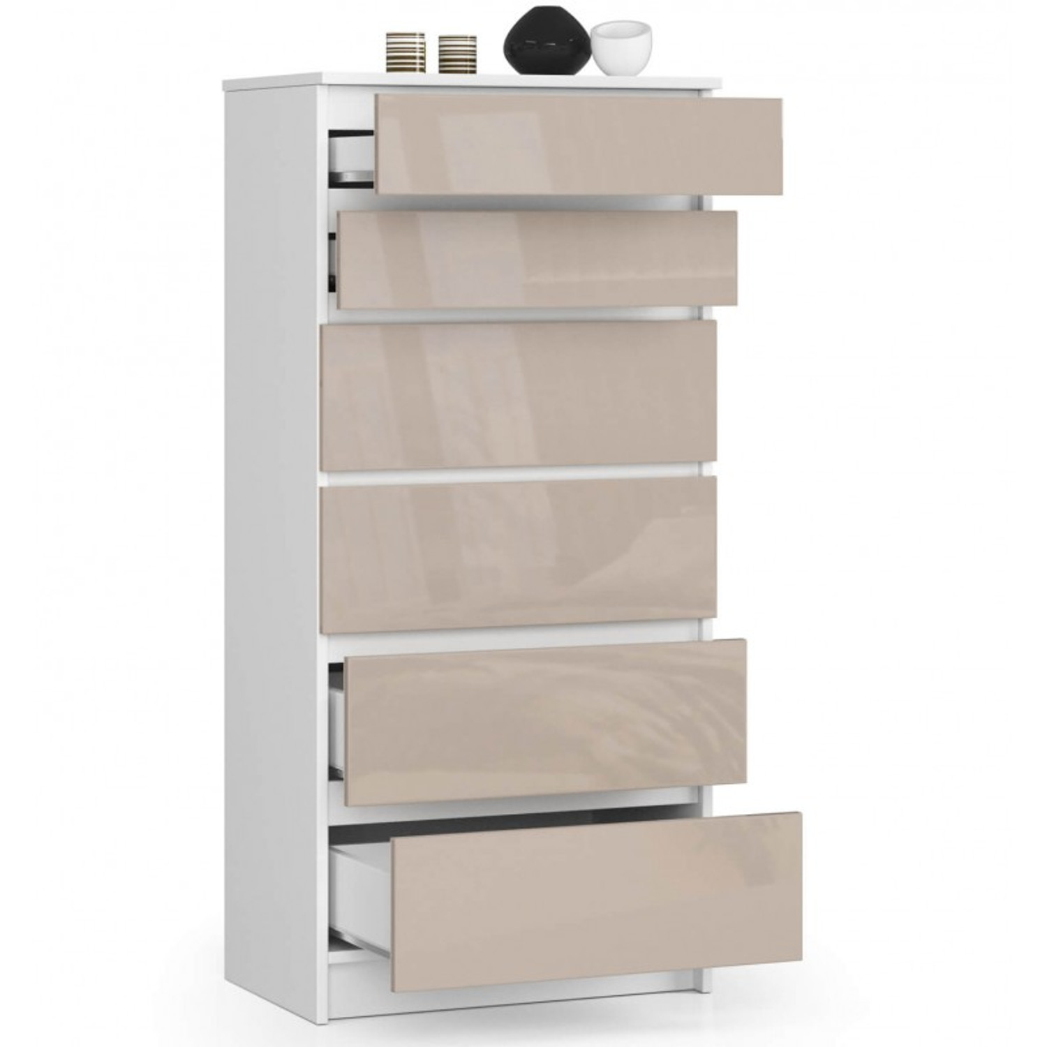Komoda K60 6SZ cappucino lesk bílá — fotka 2