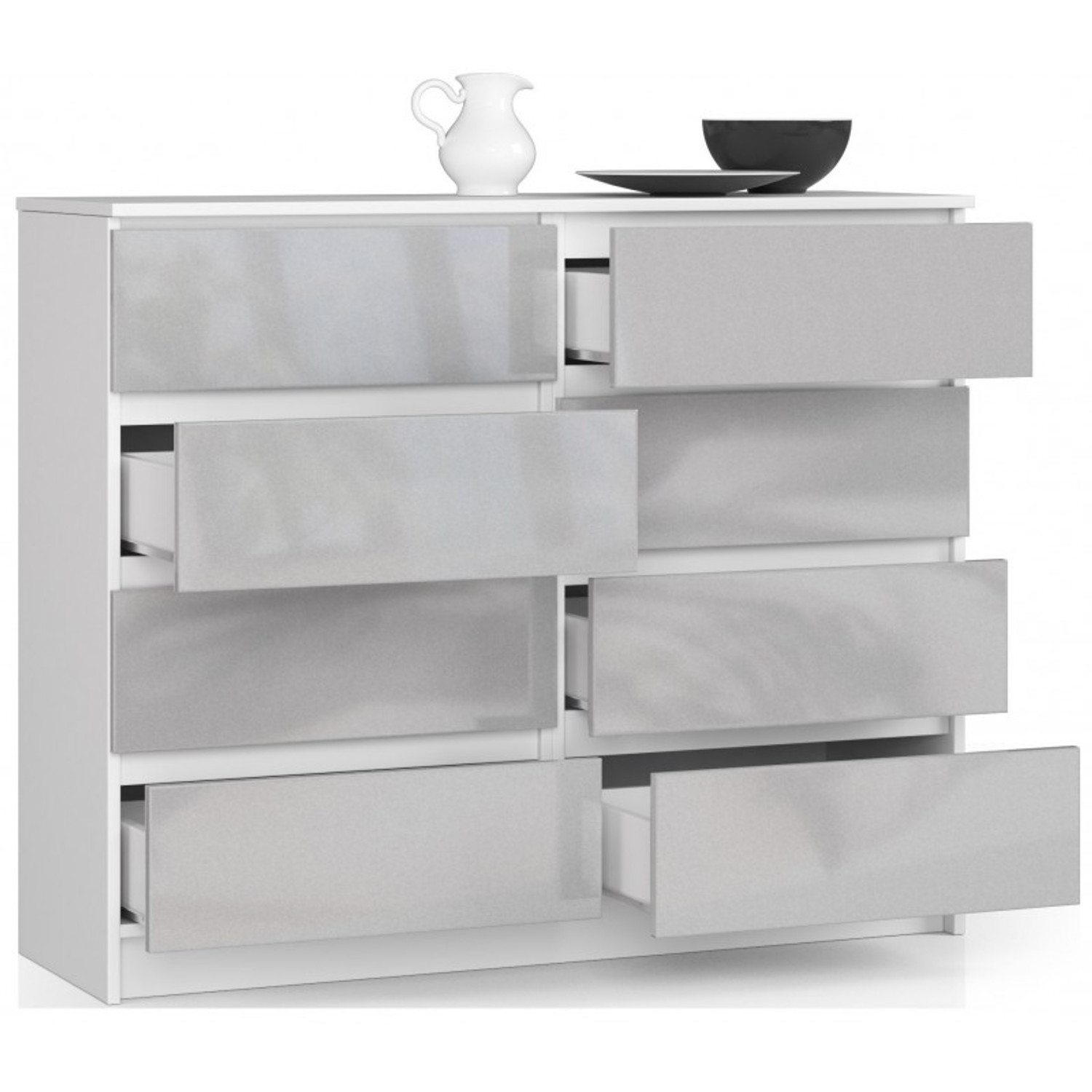 Komoda K120 8SZ metalic lesk bílá — fotka 2
