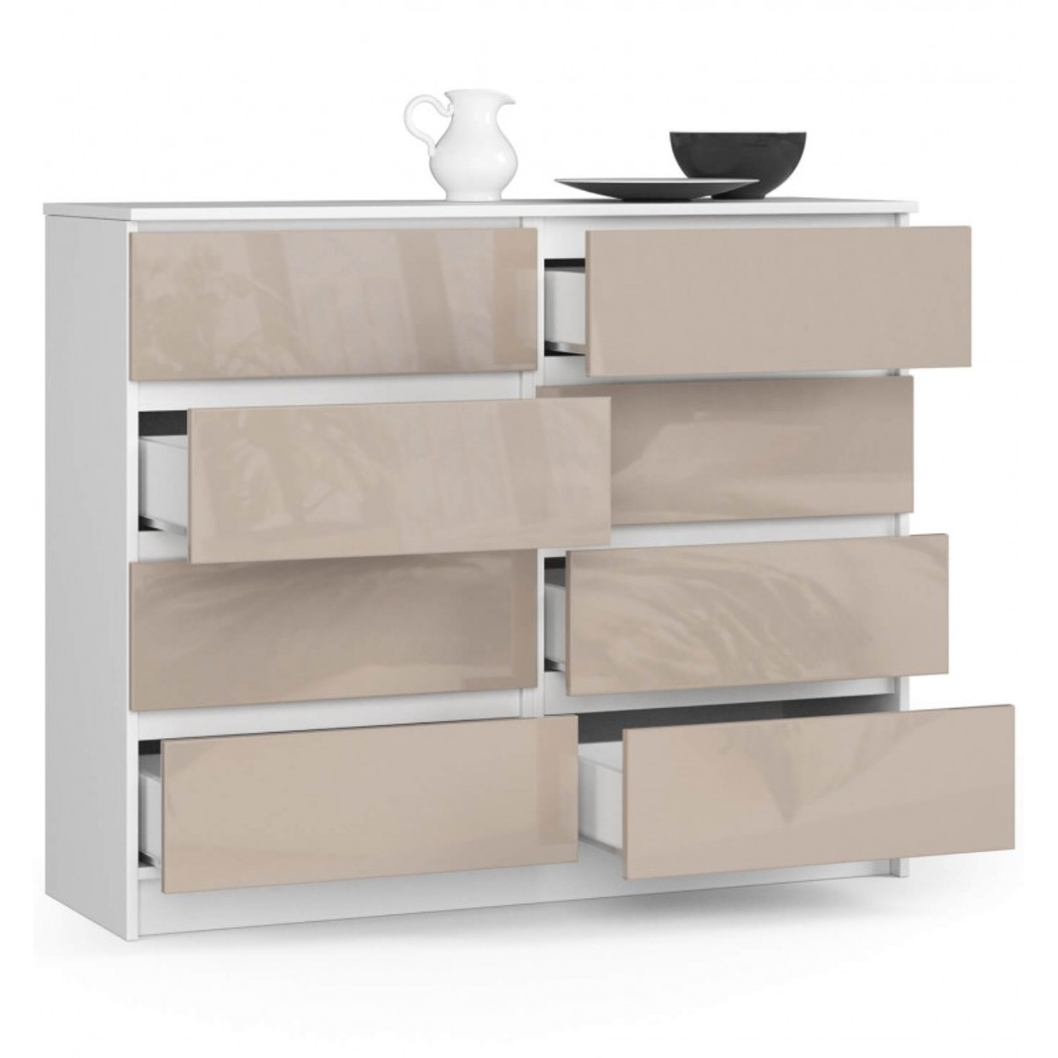 Komoda K120 8SZ cappuccino lesk bílá — fotka 2
