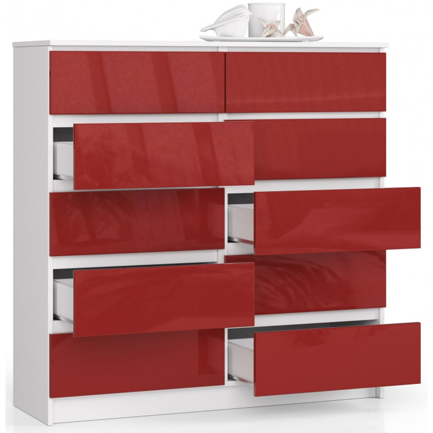 Komoda K120 10SZ červená lesk bílá — fotka 3