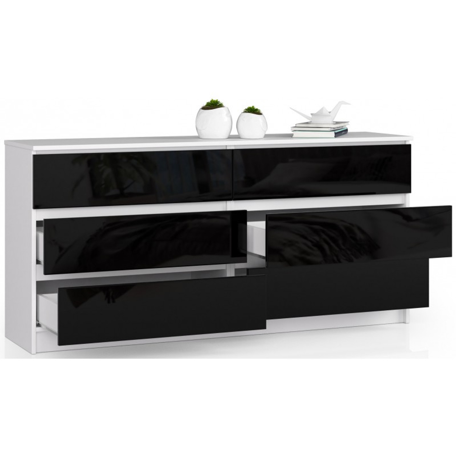 Komoda K160 6SZ černý lesk bílá — fotka 2