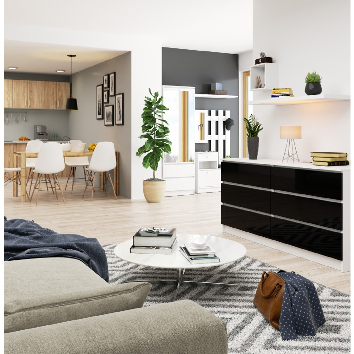 Komoda K160 6SZ černý lesk bílá — fotka 3