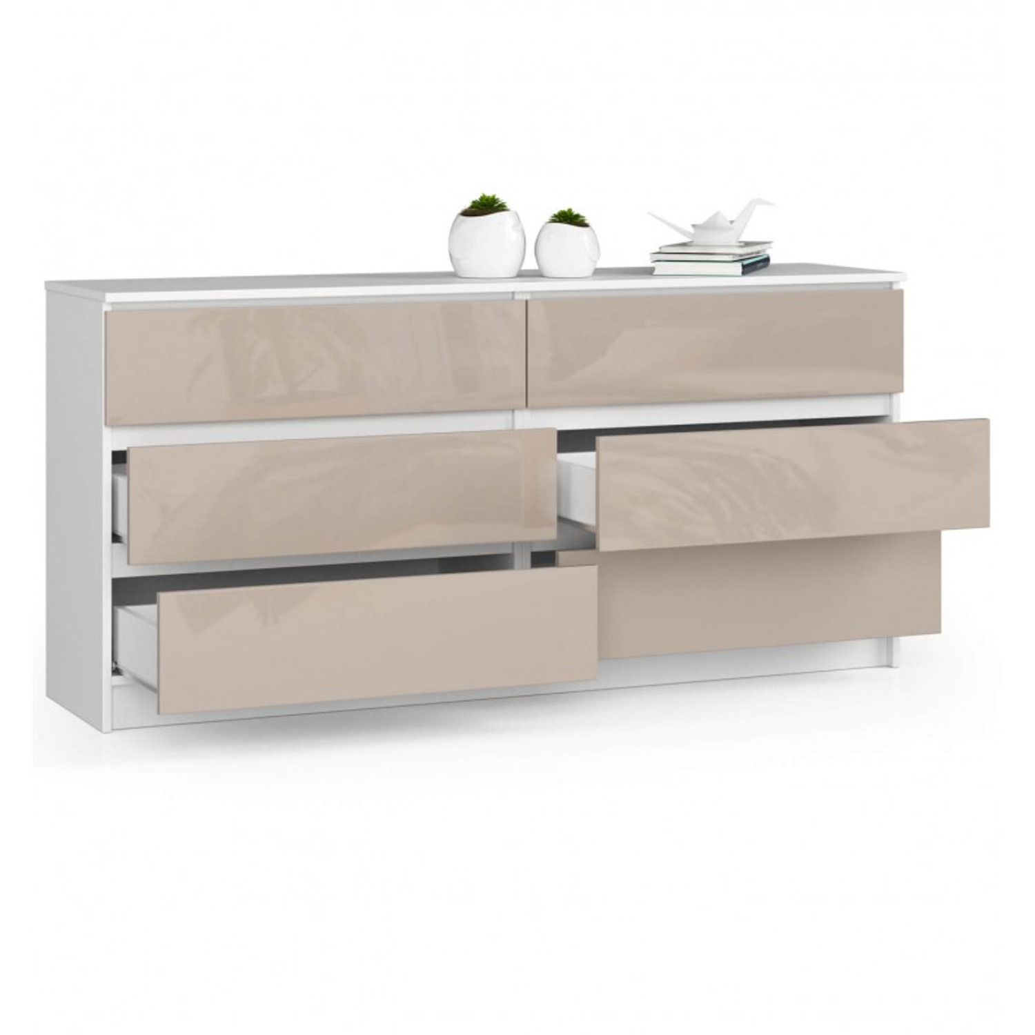 Komoda K160 6SZ cappuccino lesk bílá — fotka 2