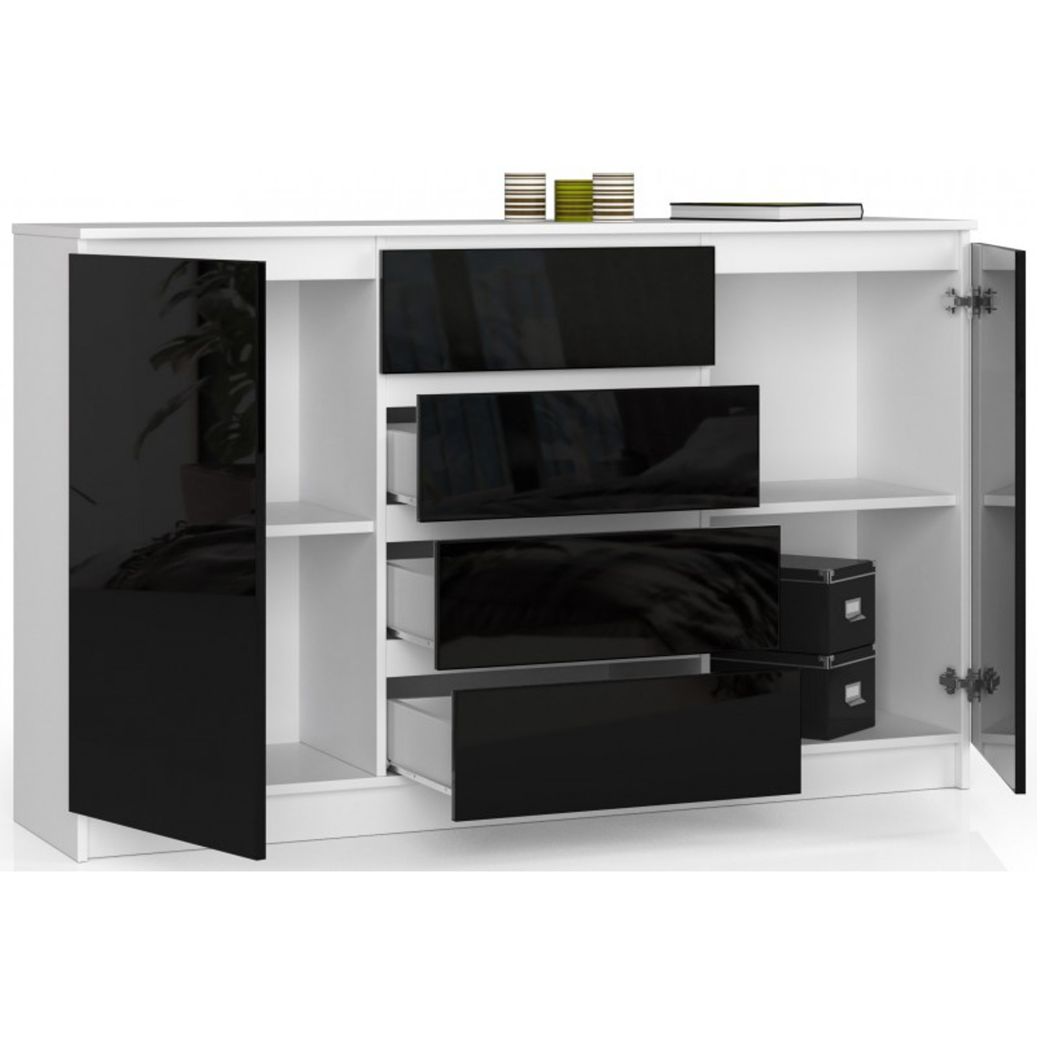 Komoda K160 2D4SZ černý lesk bílá — fotka 2