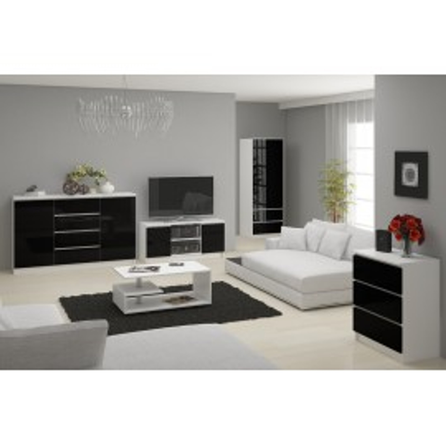 Komoda K160 2D4SZ černý lesk bílá — fotka 4