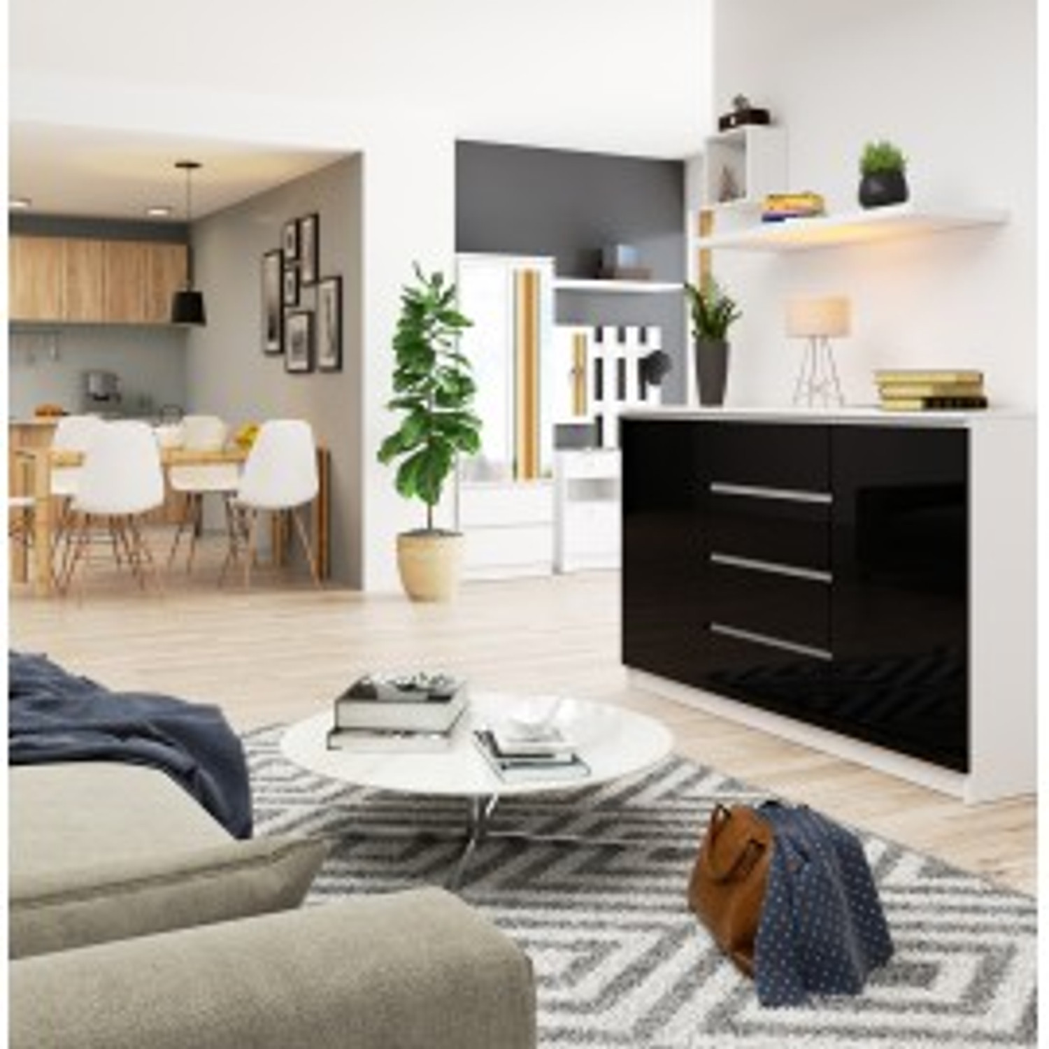 Komoda K160 2D4SZ černý lesk bílá — fotka 3