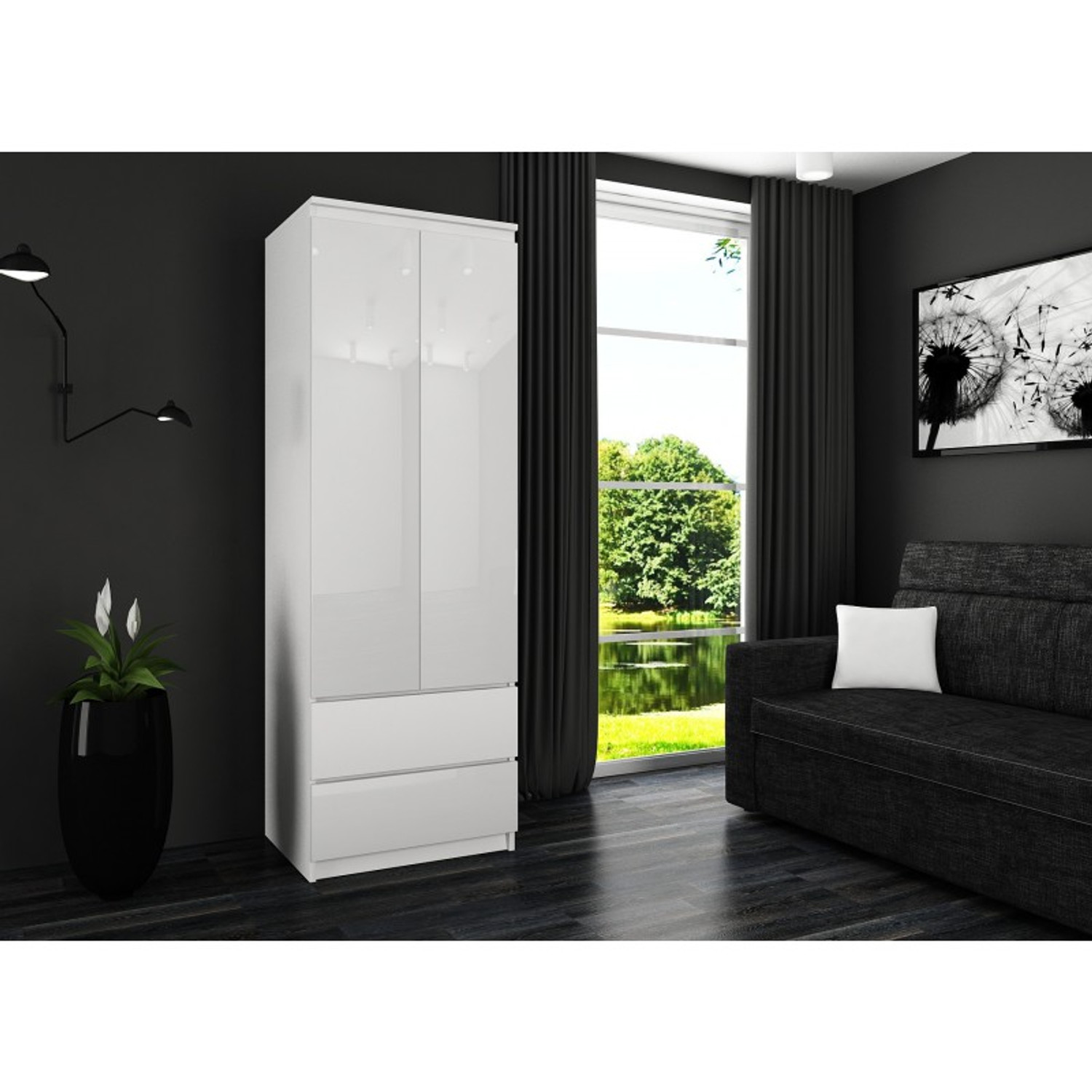 Skříň STAR S60 2D 2SZ- lesklá bílá — fotka 2
