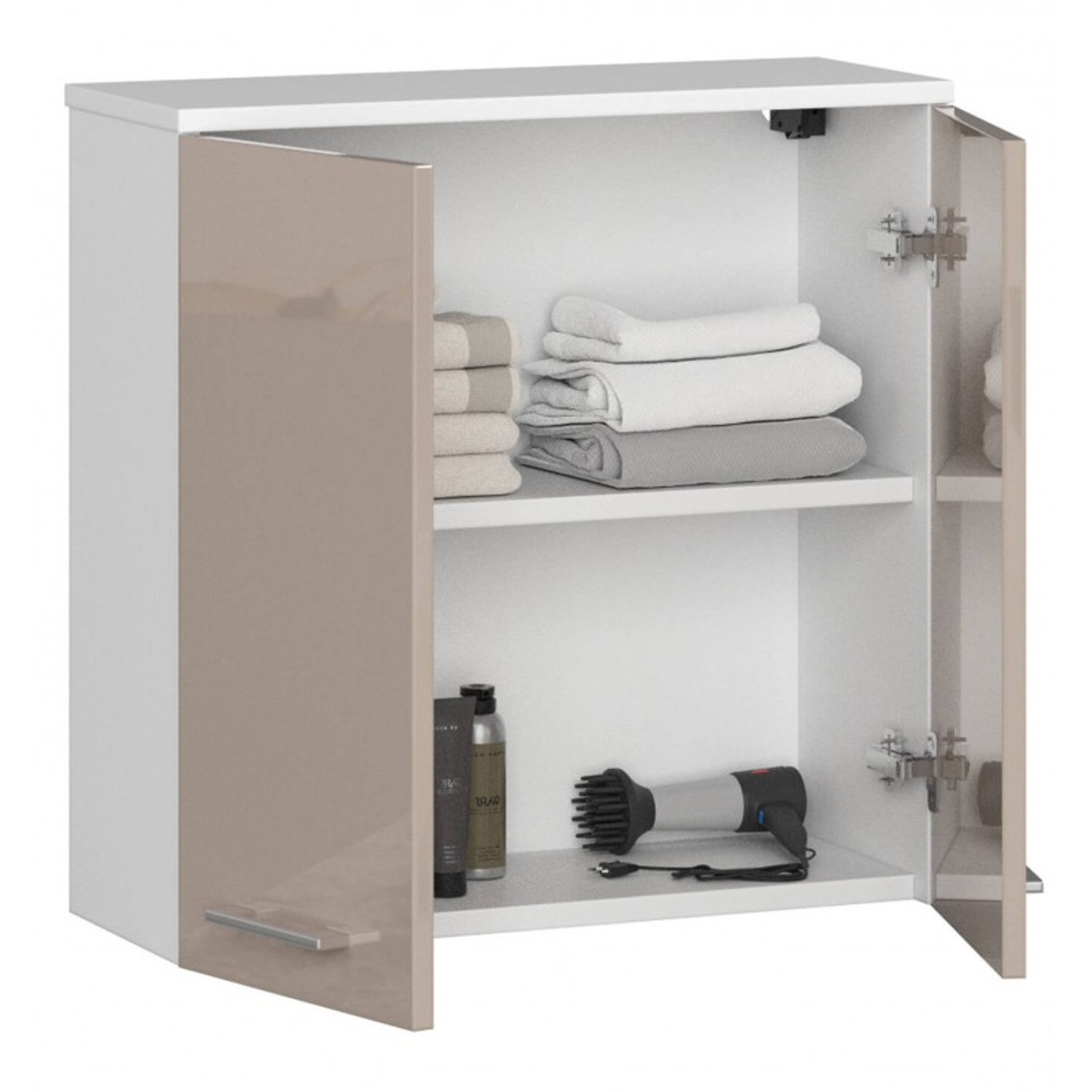 Koupelnová závěsná skříňka FIN W60 2D-bílá/cappuccino — fotka 3