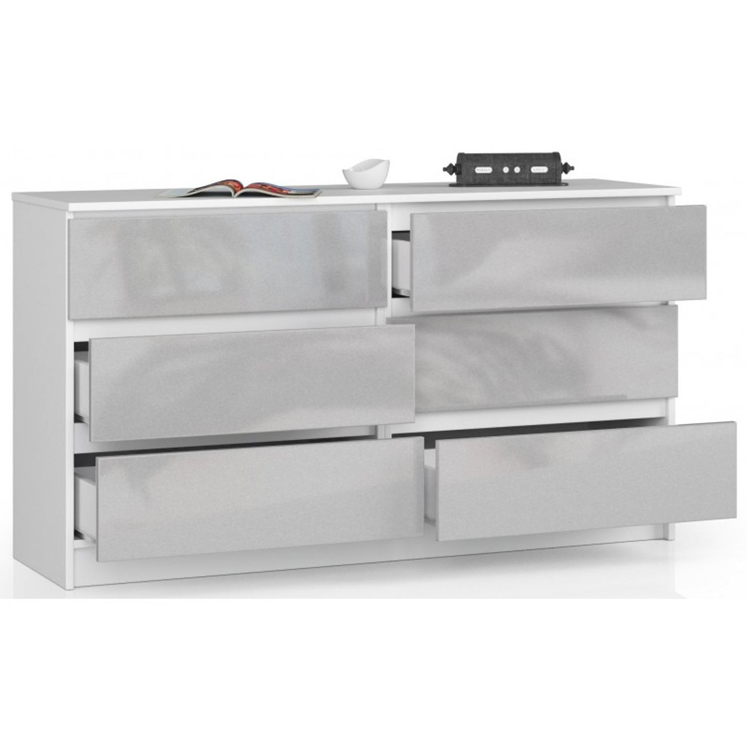 Komoda K120 6SZ CLP-bílá/metalic — fotka 3