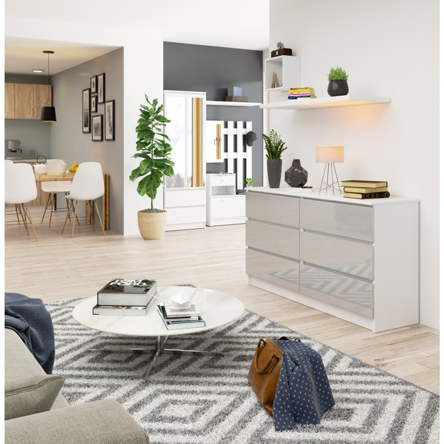 Komoda K120 6SZ CLP-bílá/metalic — fotka 2