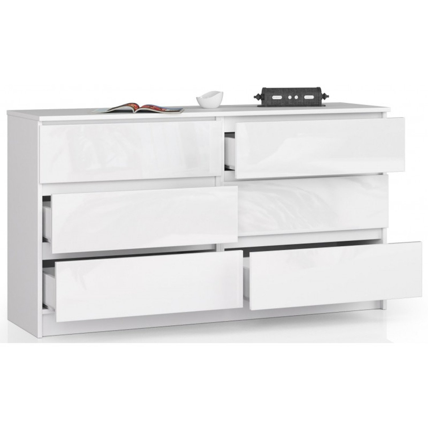Komoda K120 6SZ CLP-bílá/bílý lesk — fotka 3