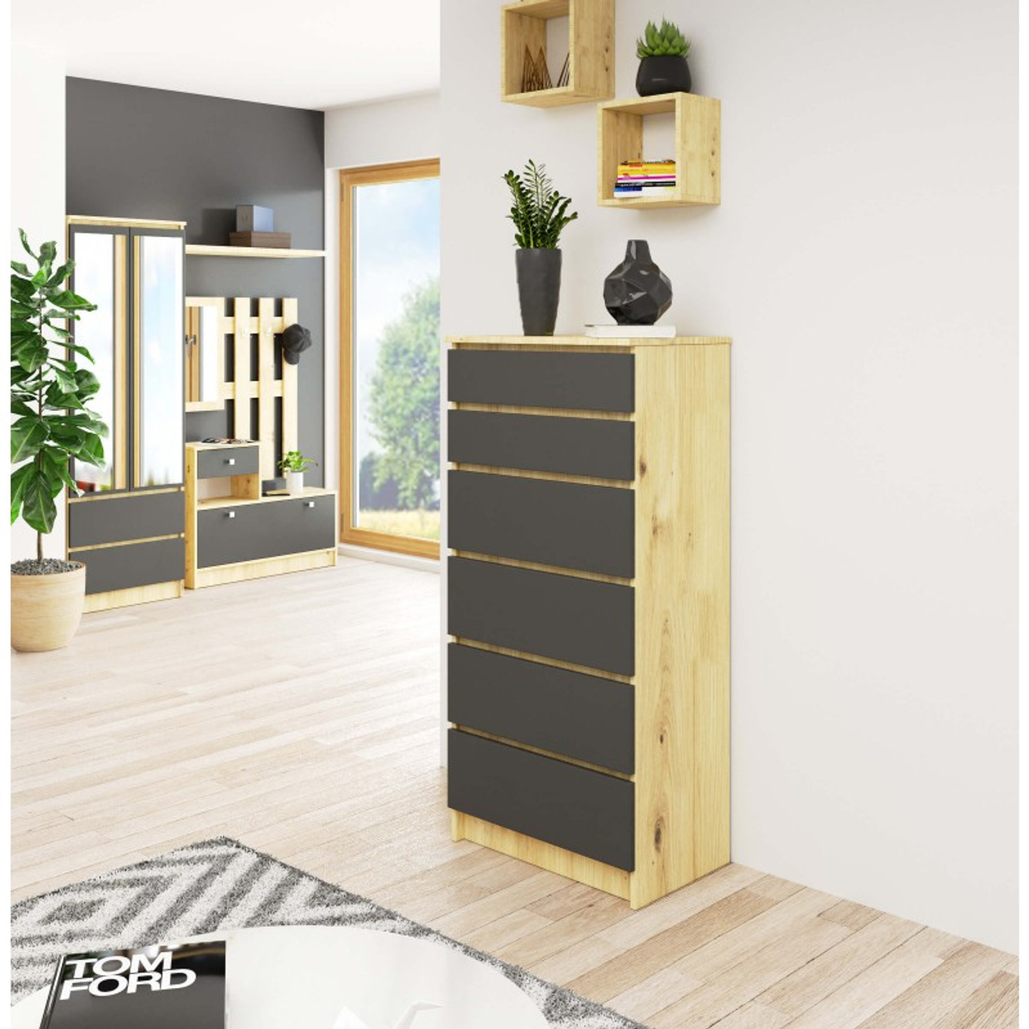 Komoda K60 6SZ  artisan oak/šedý grafit — fotka 2