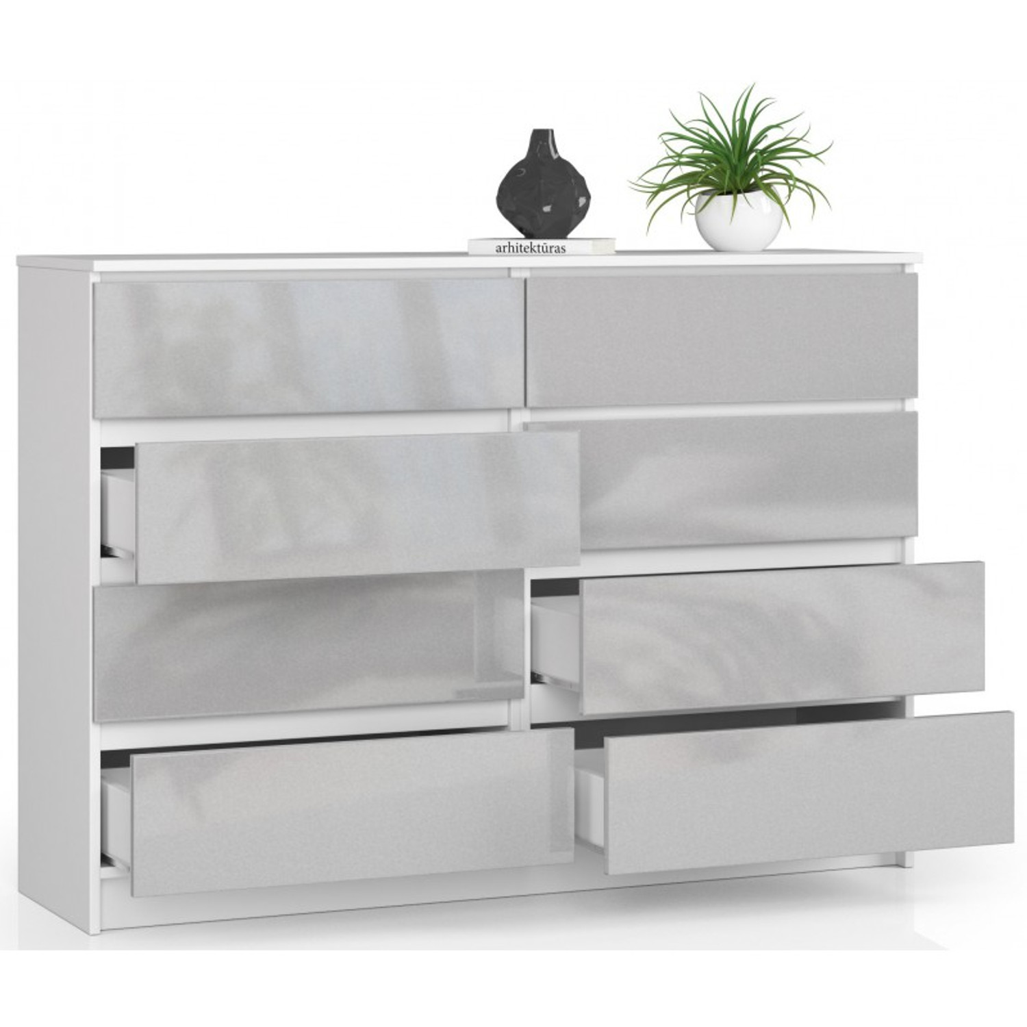 Komoda K140 8SZ bílá/metalik lesk — fotka 2