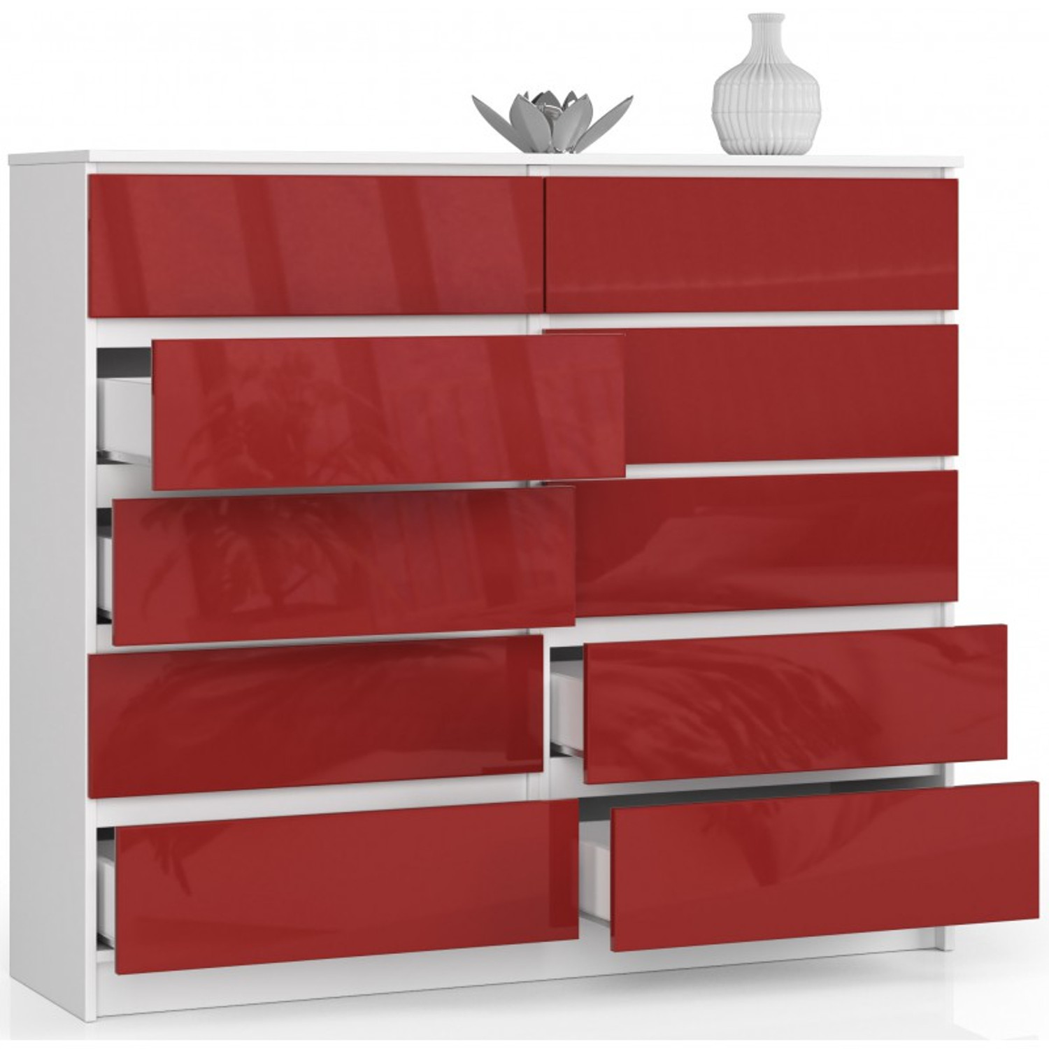 Komoda K140 10SZ bílá/červená lesk — fotka 2