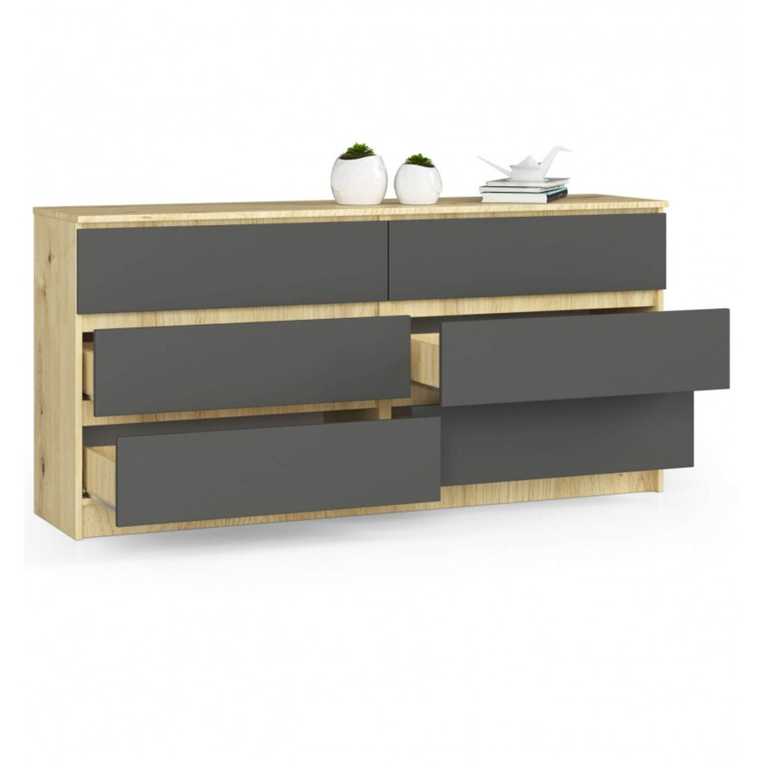 Komoda K160 6SZ artisan oak/šedý grafit — fotka 2