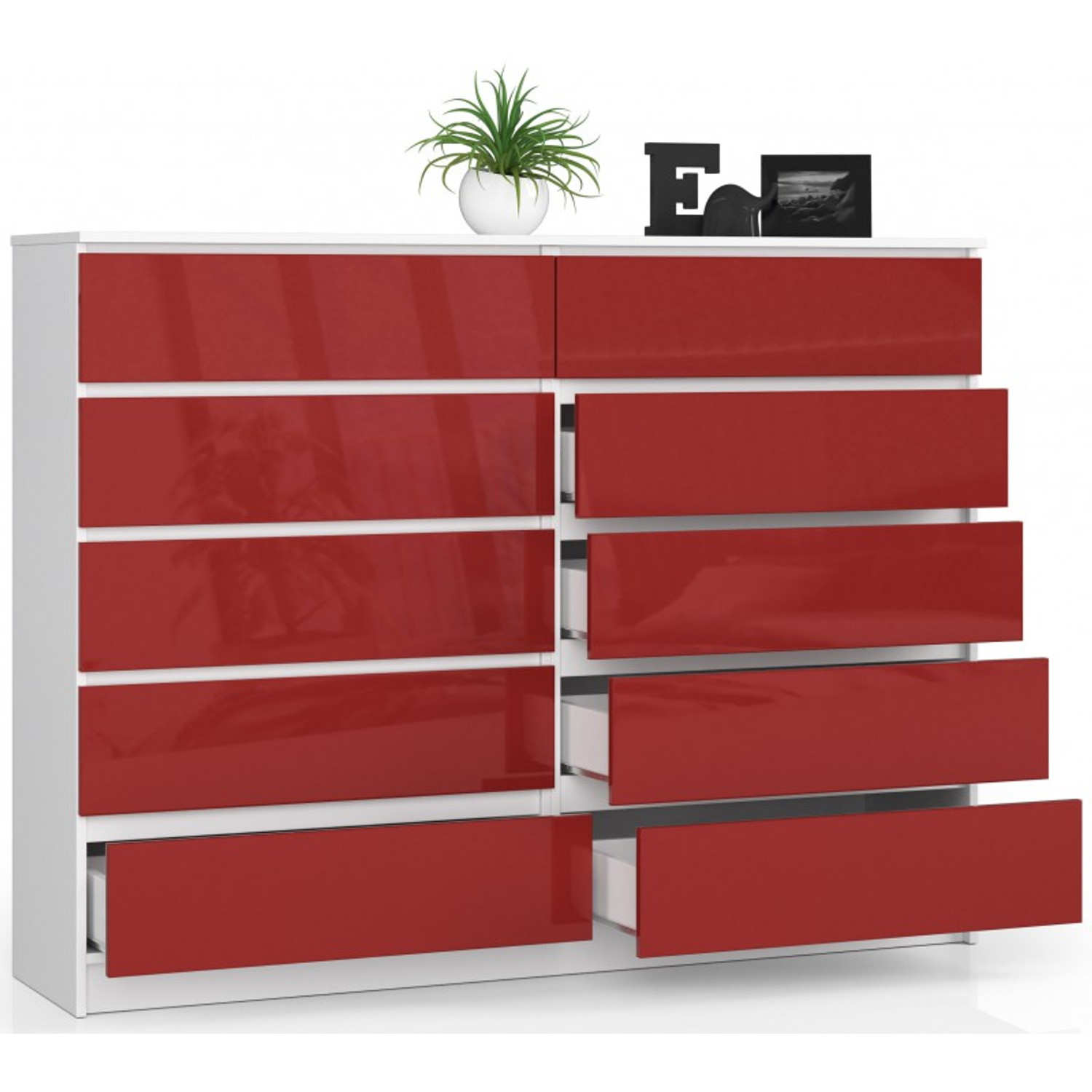 Komoda K160 10SZ bílá/červená lesk — fotka 2