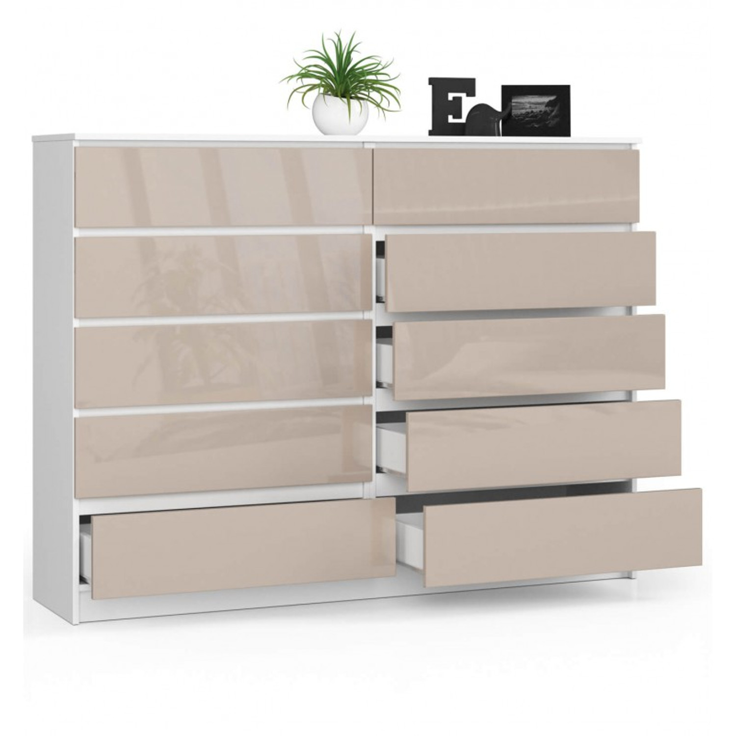 Komoda K160 10SZ bílá/cappuccino lesk — fotka 2