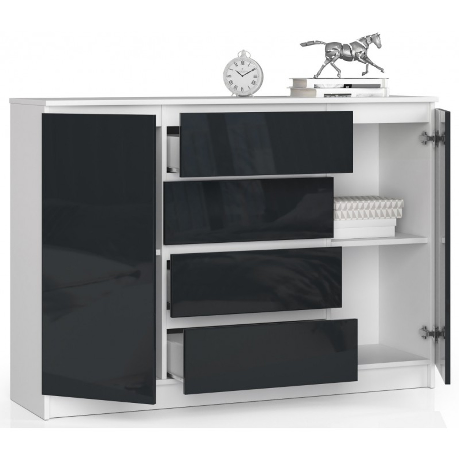 Komoda K140 2D4SZ bílá/grafit lesk — fotka 2