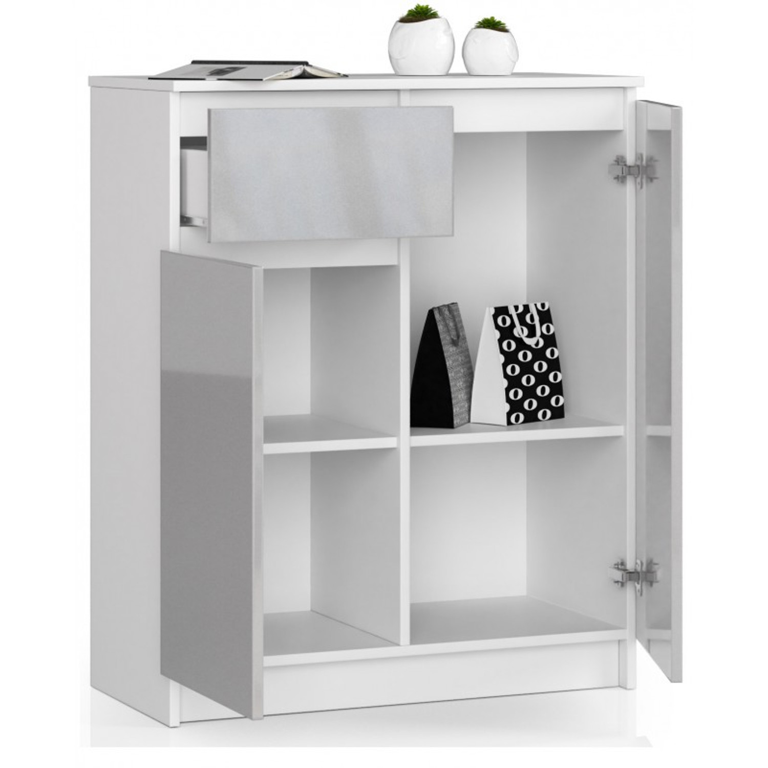 Komoda K80 2D1SZ bílá/metalik lesk — fotka 2
