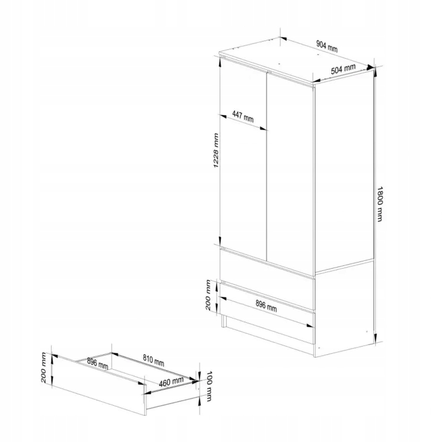 Šatní skříň S90 2D2SZ CLP - bílá/grafit — fotka 2