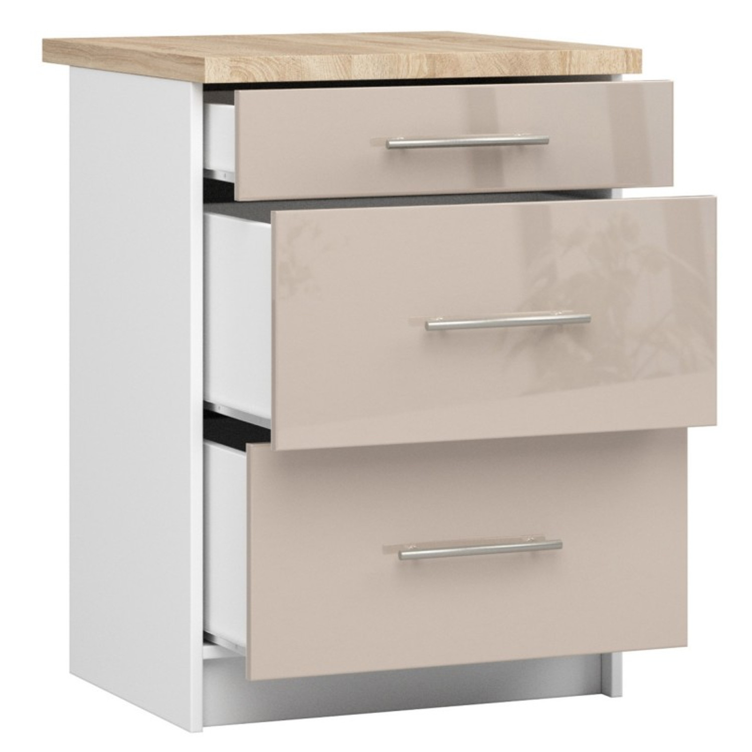 Kuchyňská skříňka OLIVIA S60 3SZ - bílá/cappuccino lesk — fotka 3