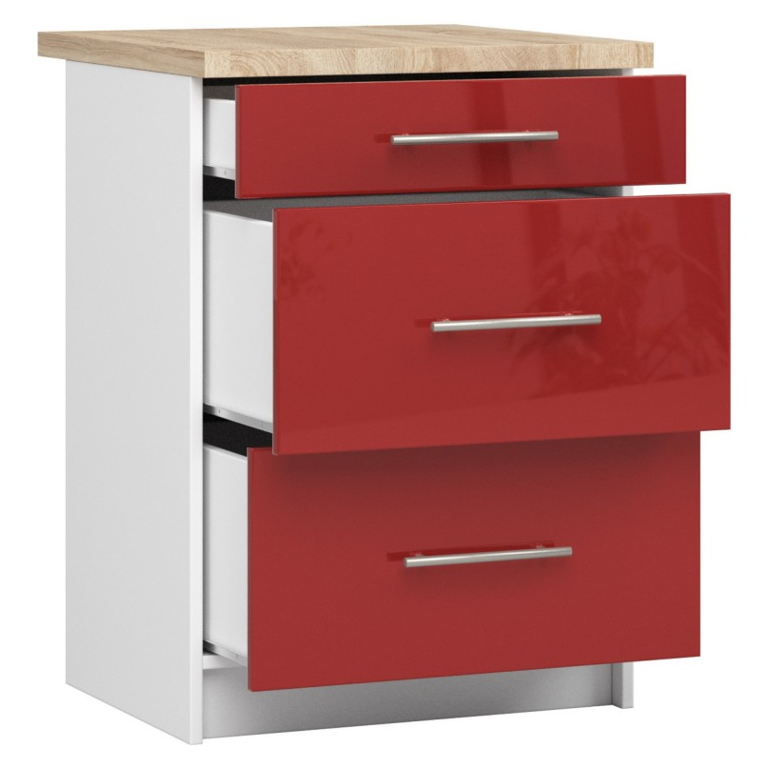 Kuchyňská skříňka OLIVIA S60 3SZ - bílá/červený lesk — fotka 3