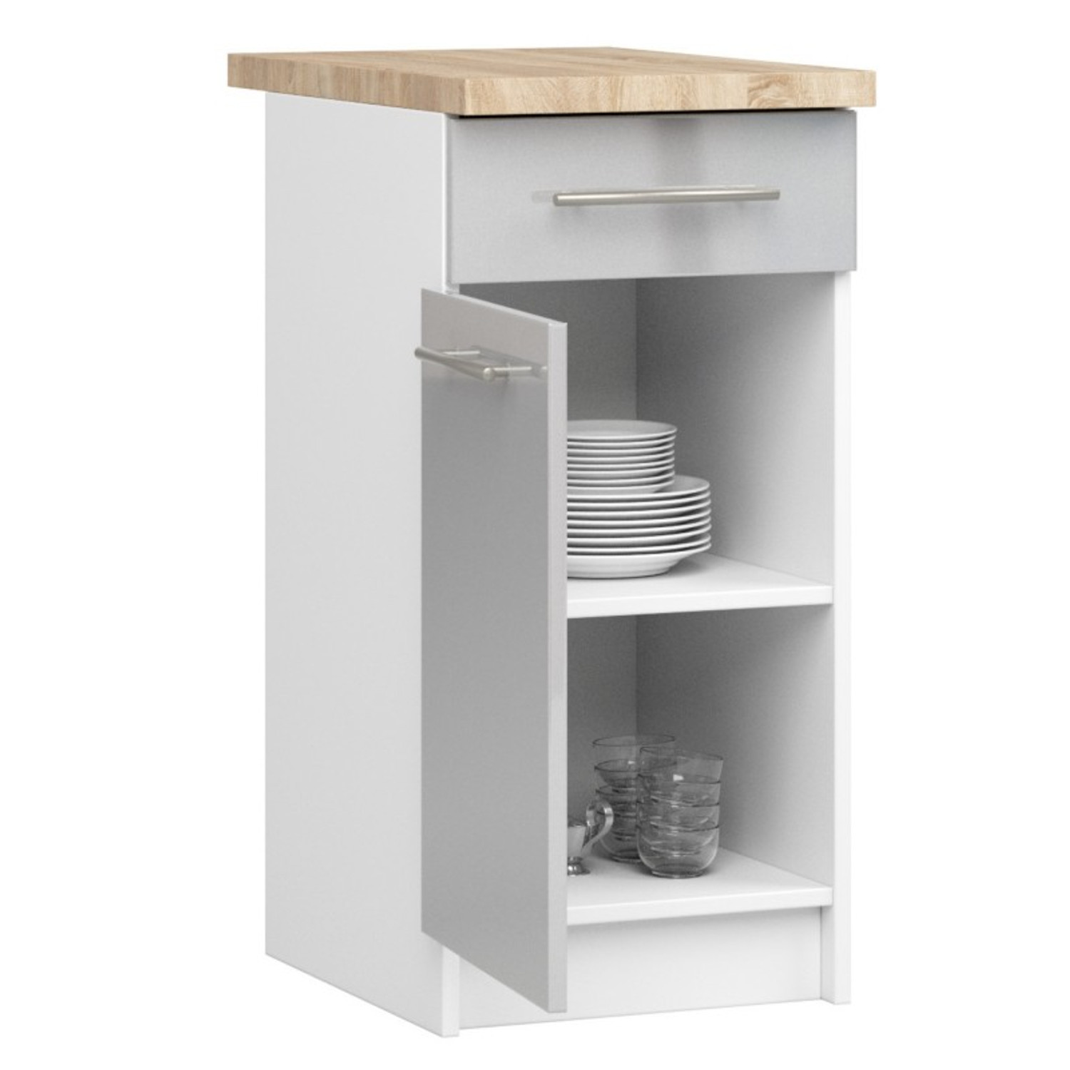 Kuchyňská skříňka OLIVIA S40 SZ1 - bílá/šedý lesk — fotka 3