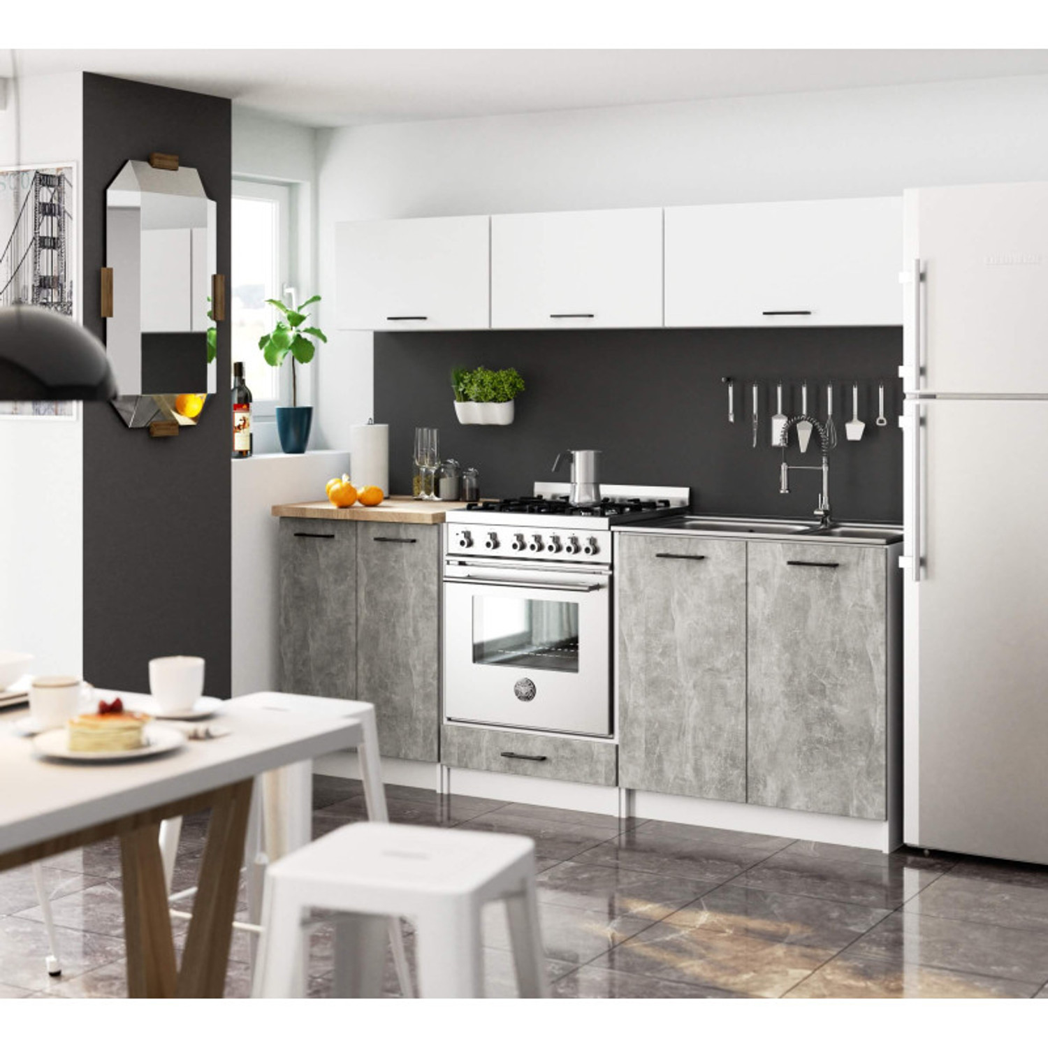 Kuchyňská skříňka OLIVIA S60KU - bílá/beton — fotka 4