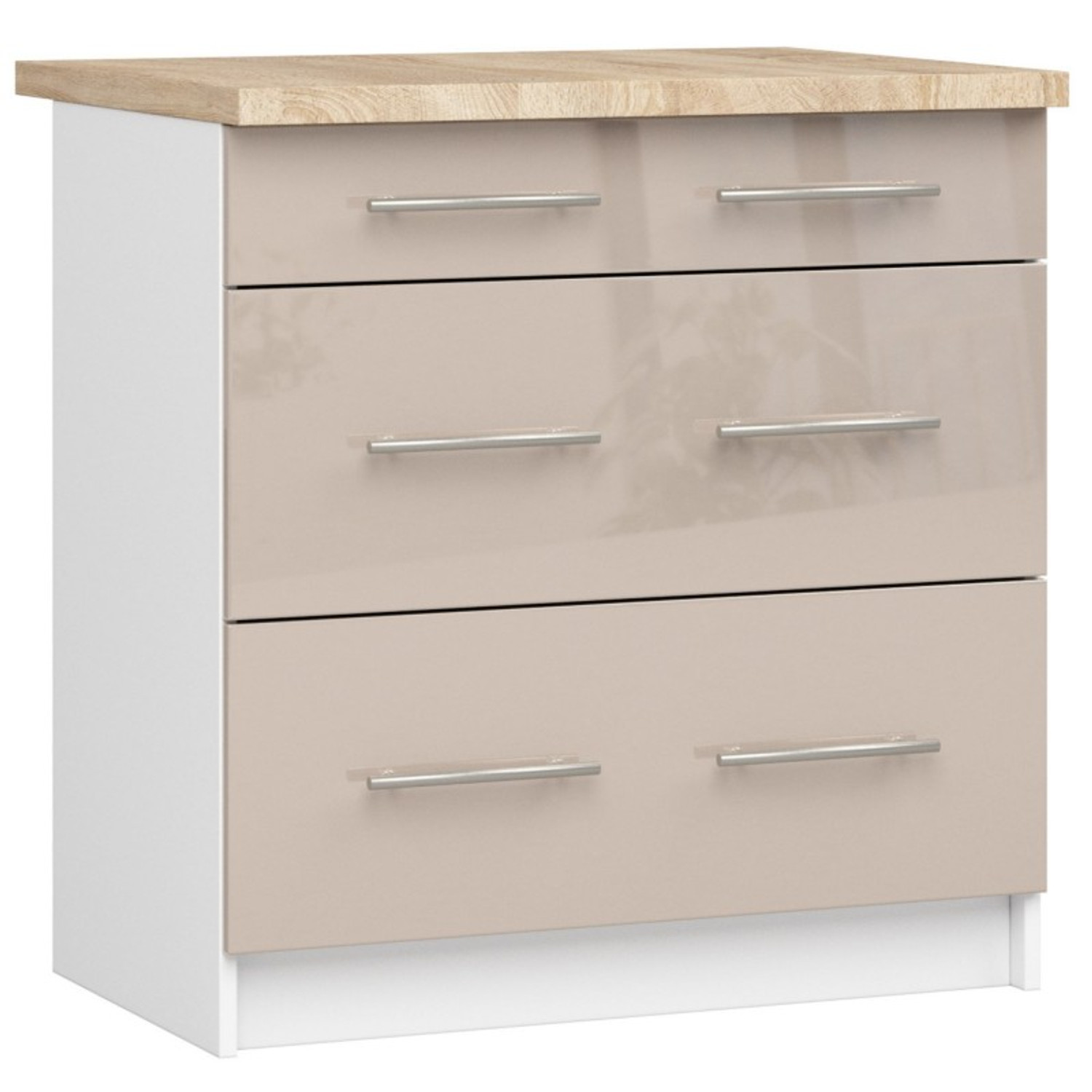 Kuchyňská skříňka OLIVIA S80 3SZ - bílá/cappucccino lesk — fotka 2