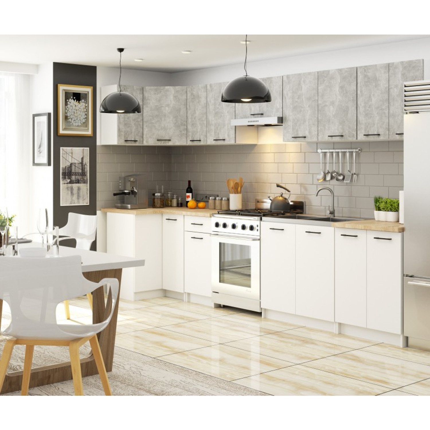 Kuchyňská skřnka OLIVIA W80 H580 - bílá/beton — fotka 4