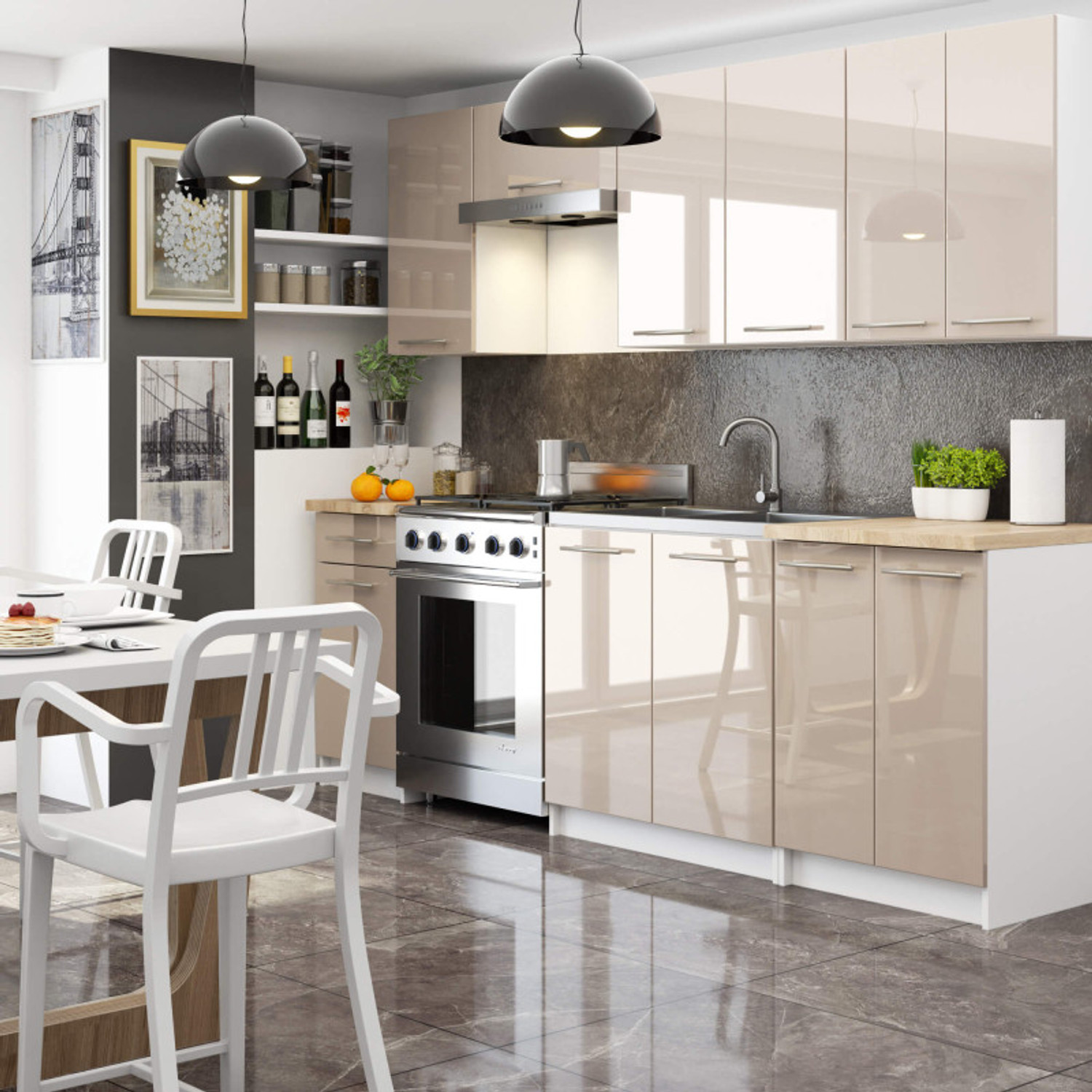 Kuchyňská skříňka OLIVIA W30 H720 - bílá/cappuccino lesk — fotka 4