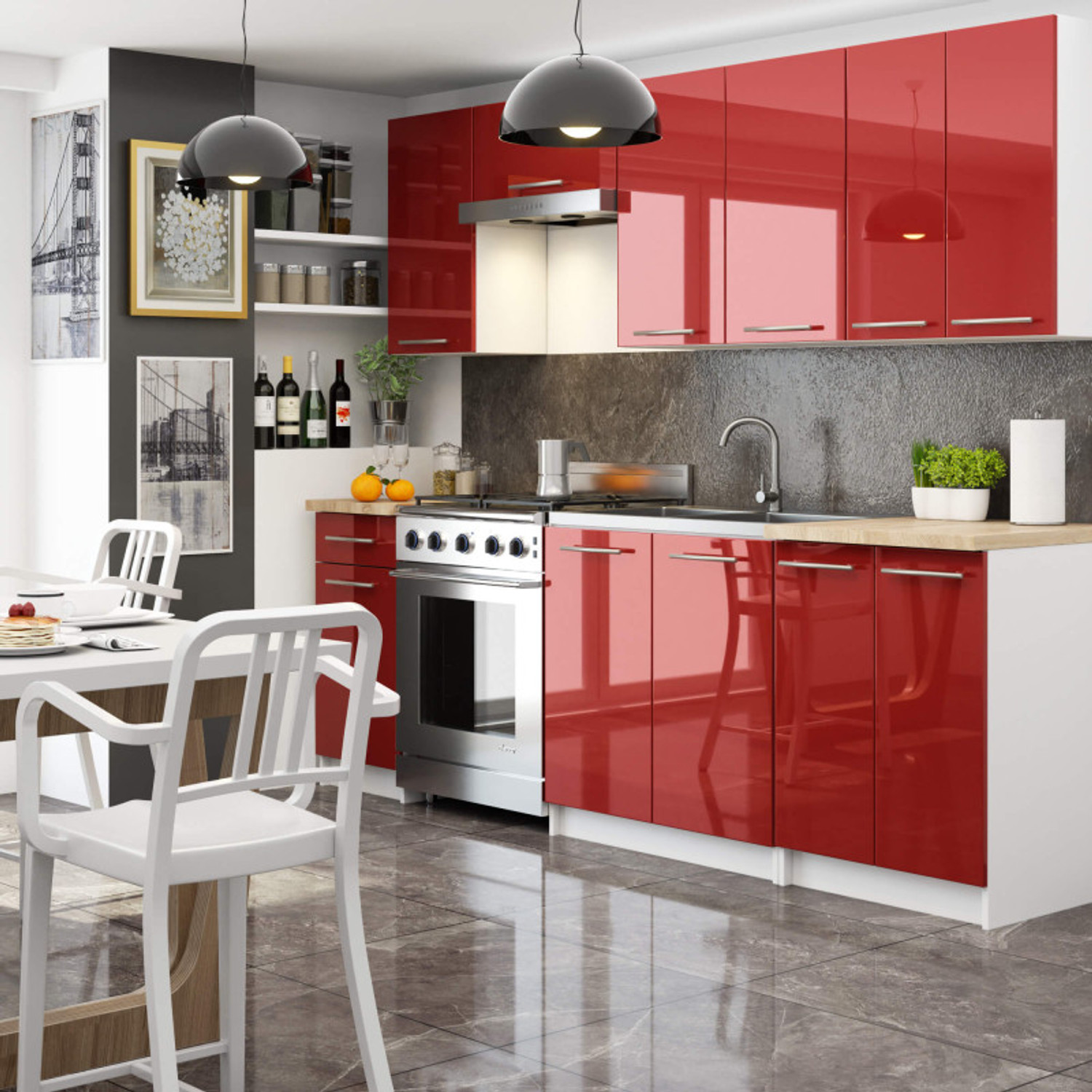Kuchyňská skříňka OLIVIA W80 H720 - bílá/červený lesk — fotka 4