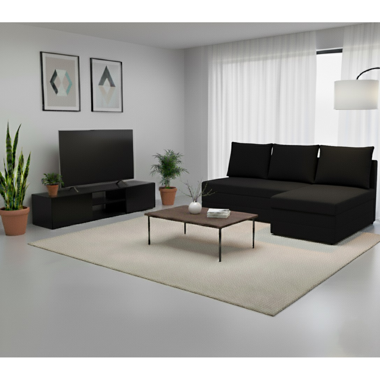 Rozkládací rohová sedací souprava ANDRE Černá