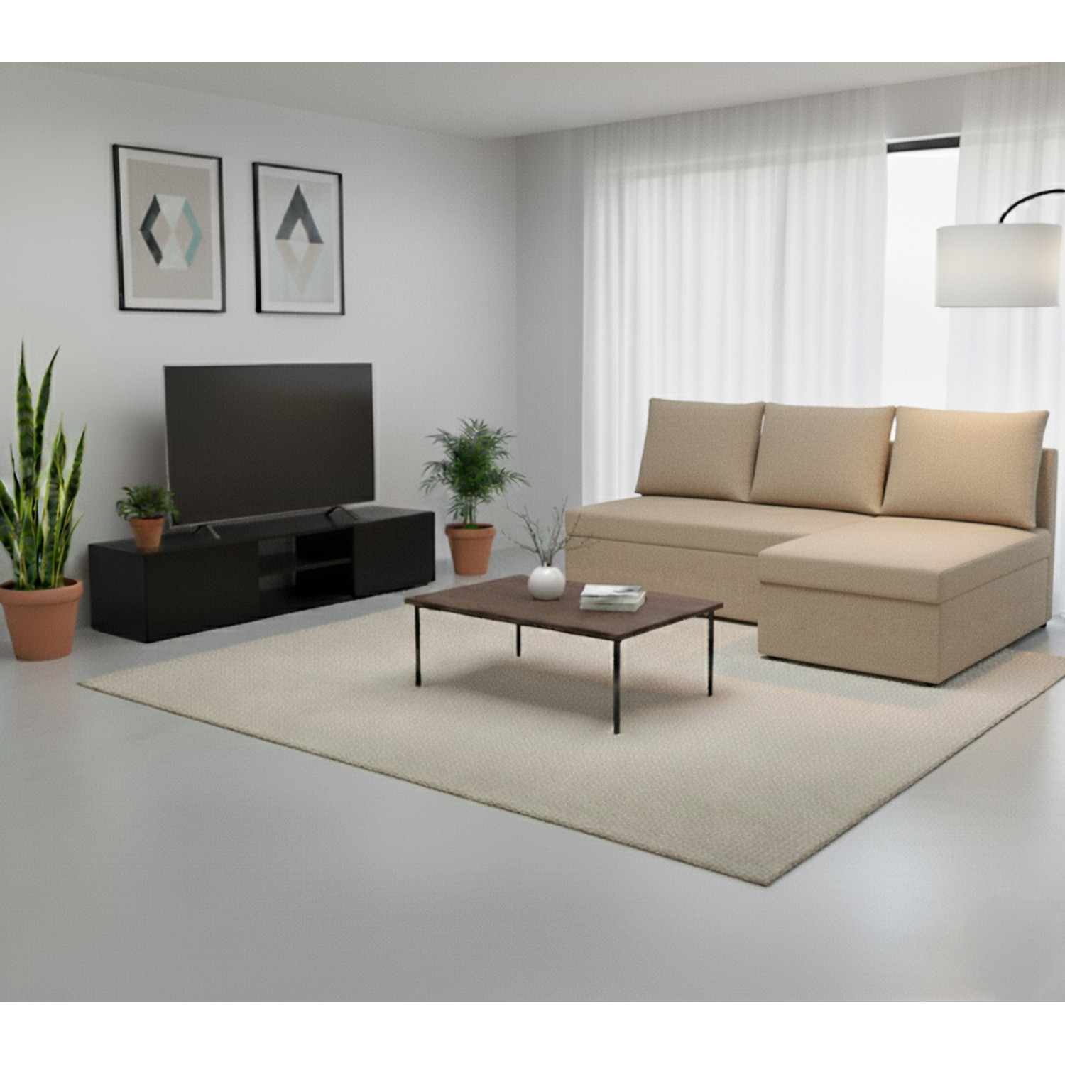 Rozkládací rohová sedací souprava ANDRE Béžová